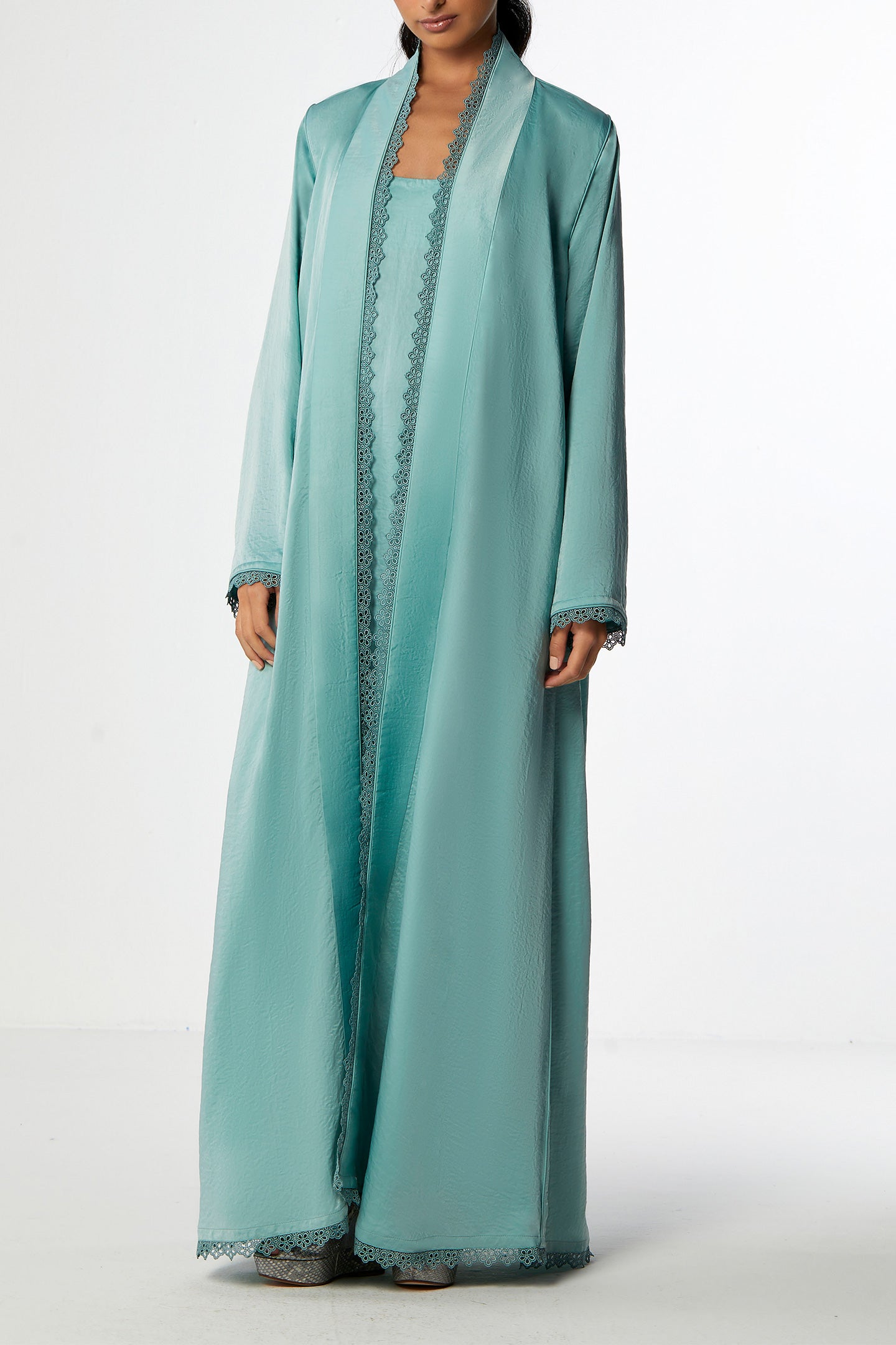 Azure Abaya Set in Crepe Silk