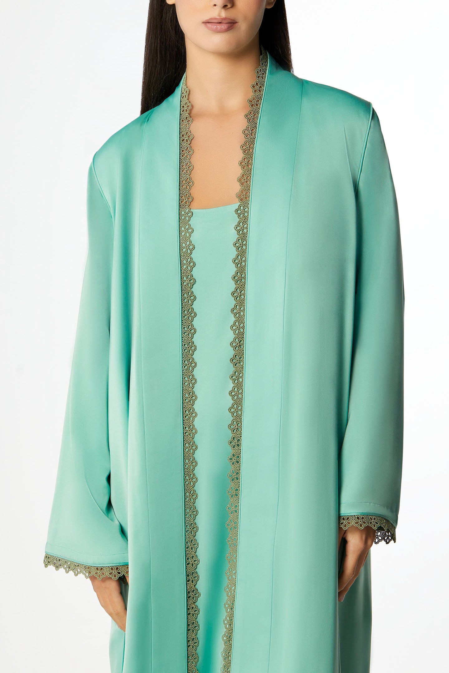 Taupe Abaya Set in Crepe Silk