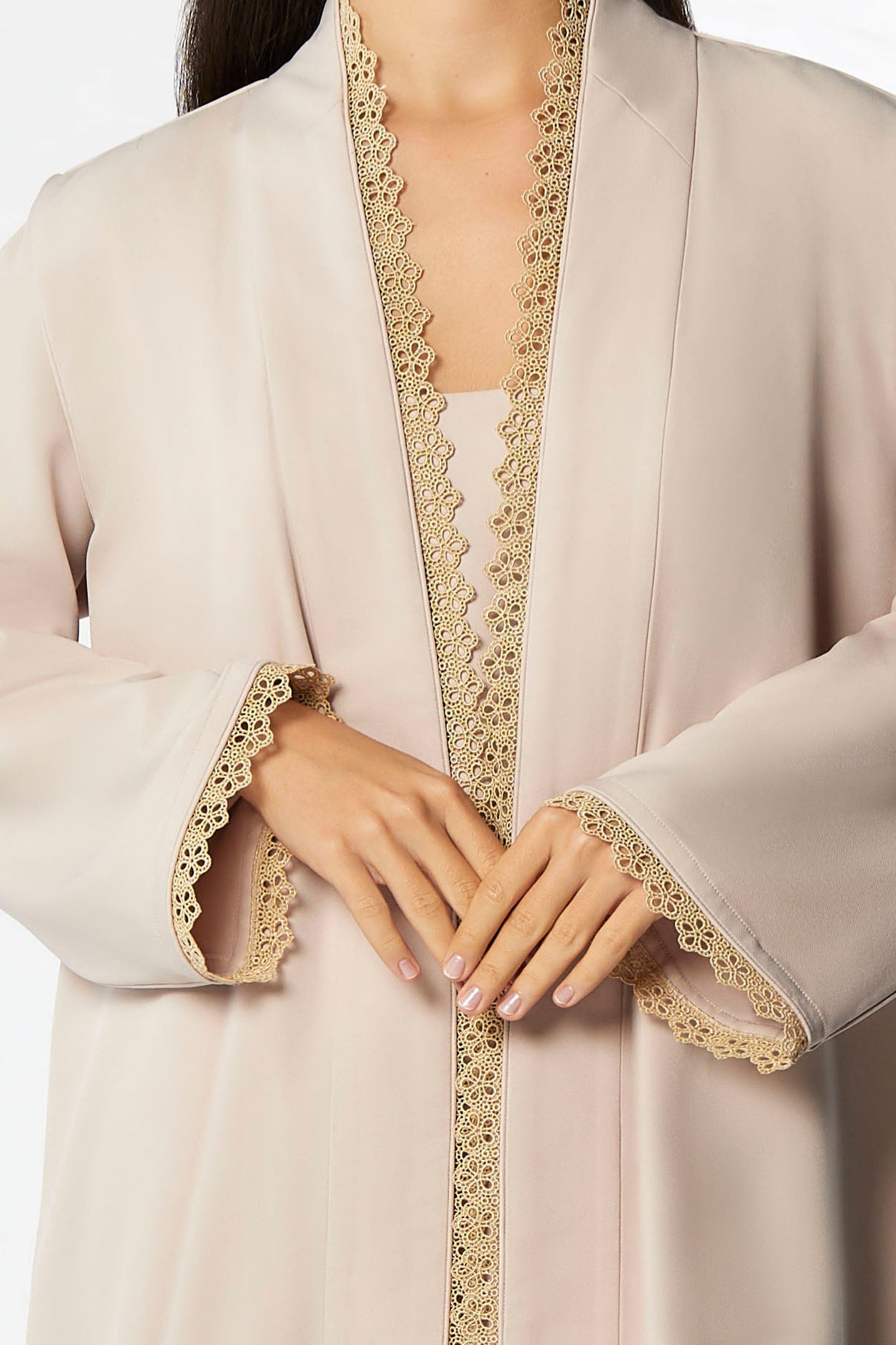 Cream Abaya Set in Crepe Silk