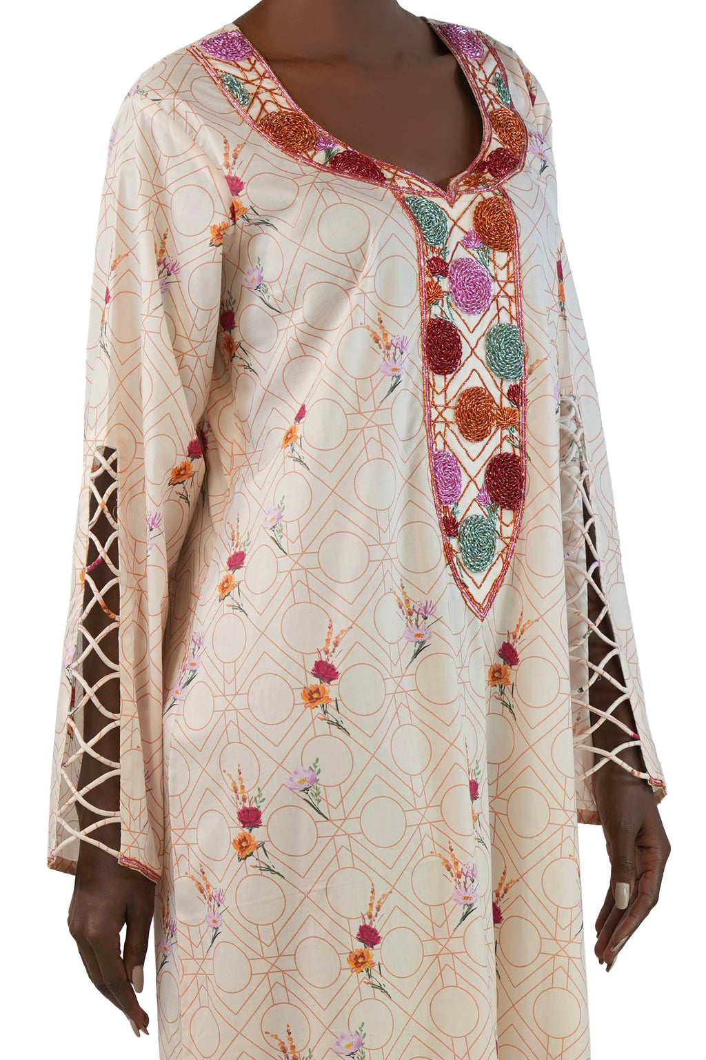 Flo Creamy - Printed Floral Kaftan Dress