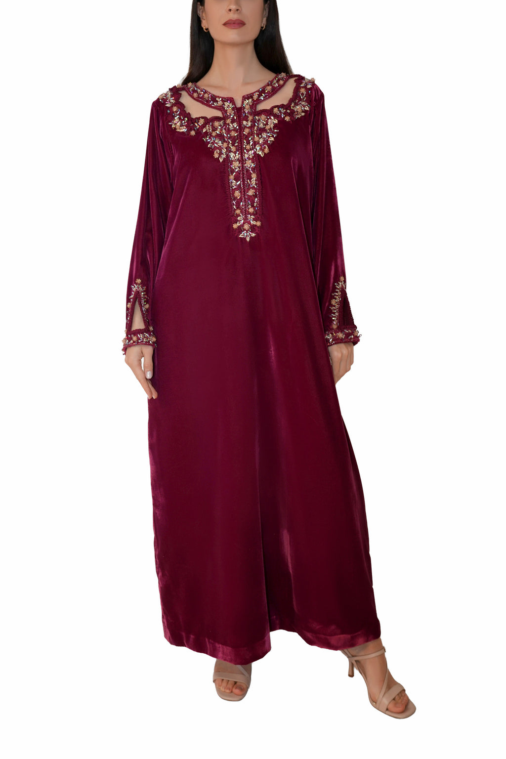 Hadiqa Red - Velvet Midnight Embroidery Floral Dress