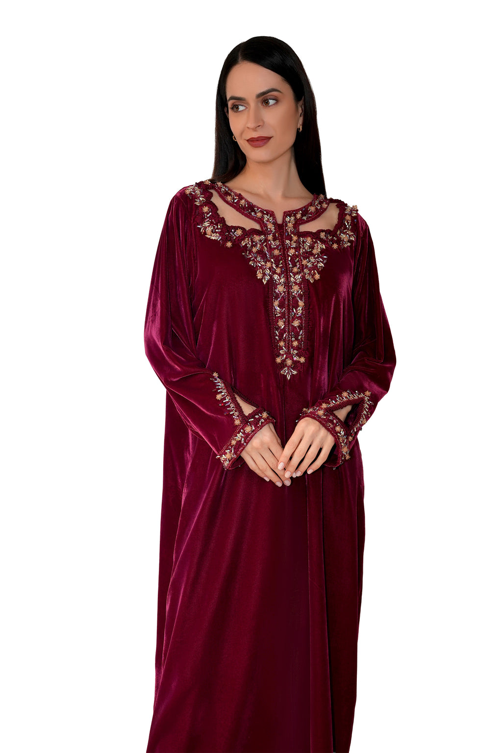 Hadiqa Red - Velvet Midnight Embroidery Floral Dress