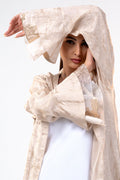 Juliette Cream - Poet Sleeves and Ruffled Tulle Occasion Linen Abaya