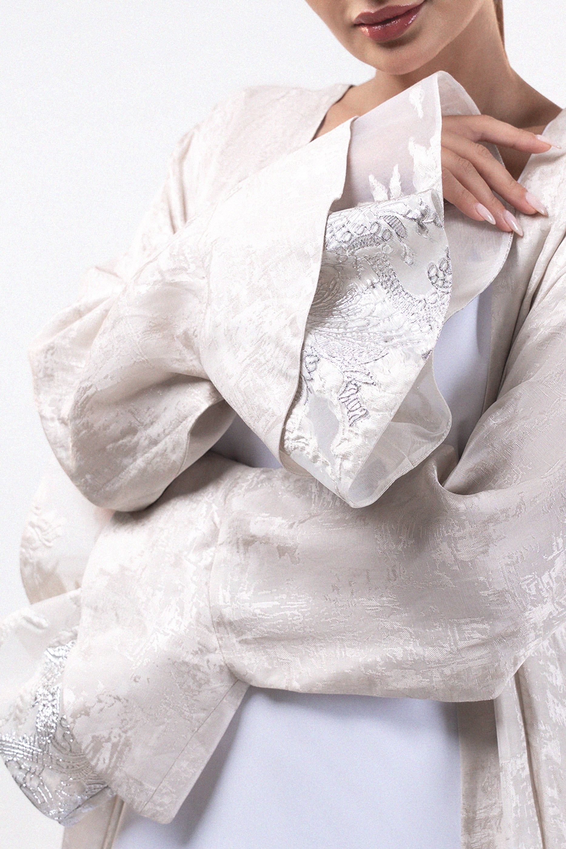 Juliette Cream - Poet Sleeves and Ruffled Tulle Occasion Abaya