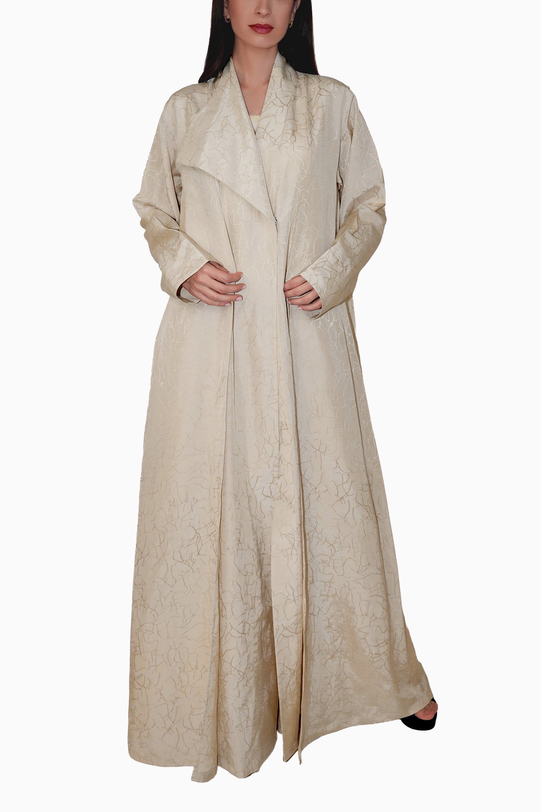 Lama Cream - Wrap Style with Abstract Printed Lines Abaya