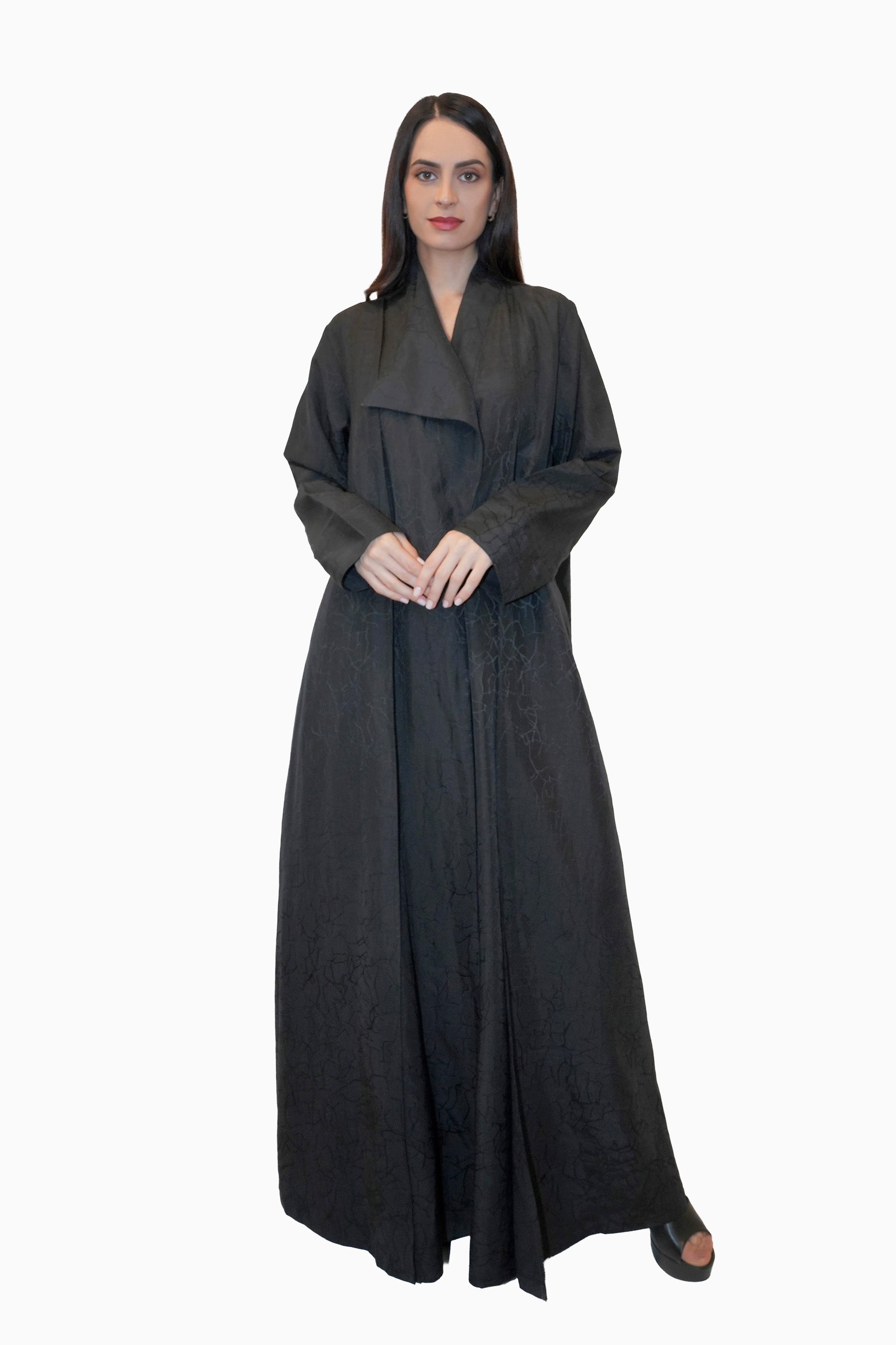 Lama Black - Wrap Style with Abstract Printed Lines Abaya