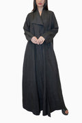 Lama Black - Wrap Style with Abstract Printed Lines Abaya