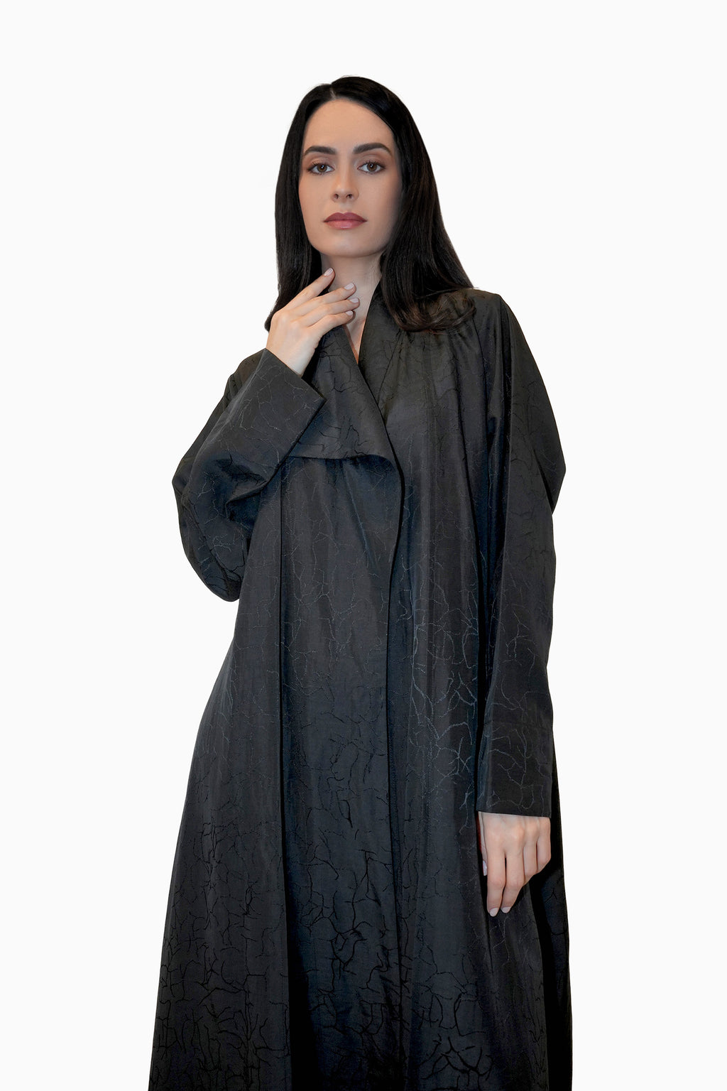 Lama Black - Wrap Style with Abstract Printed Lines Abaya