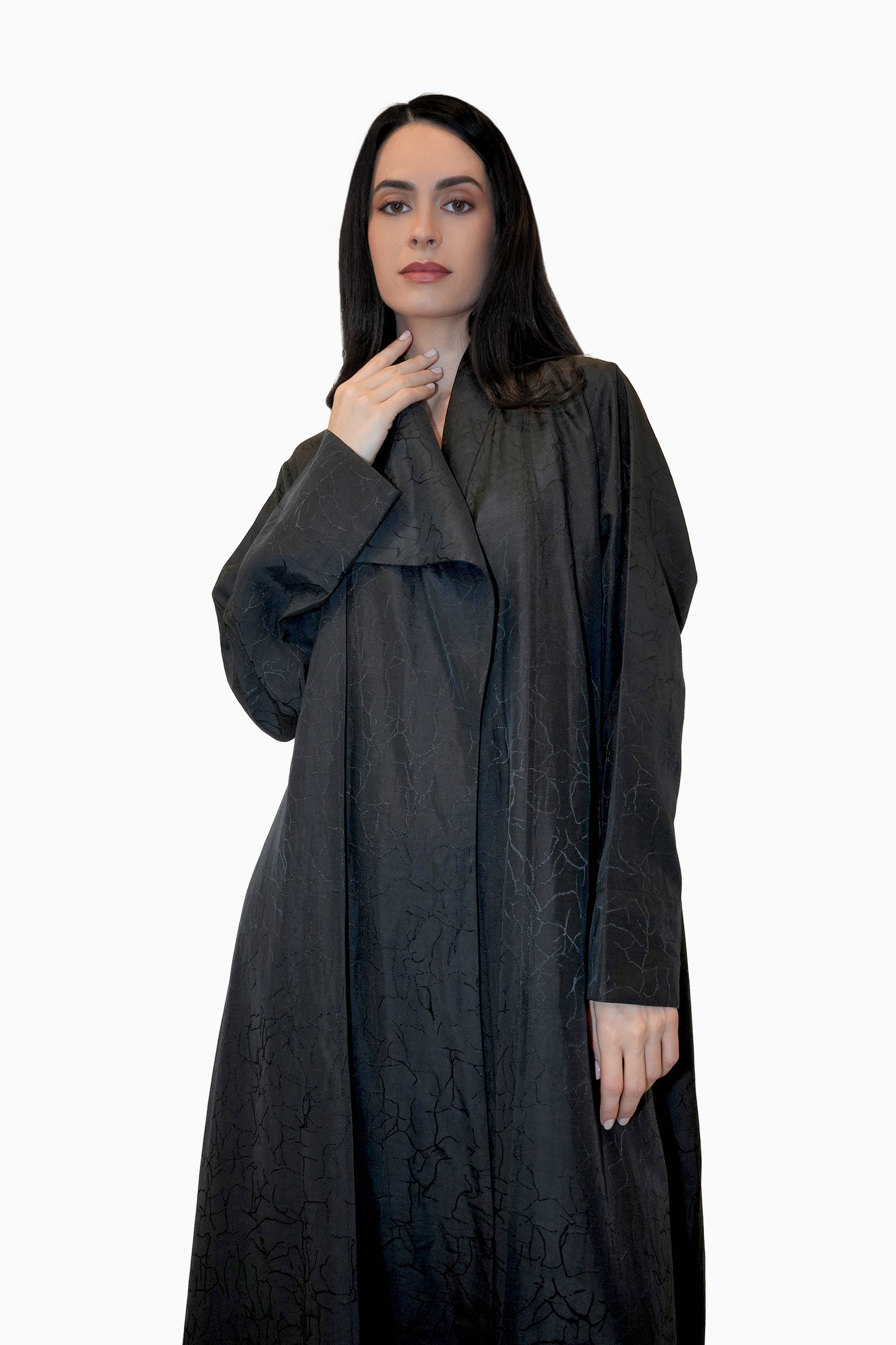 Lama Black - Wrap Style with Abstract Printed Lines Abaya