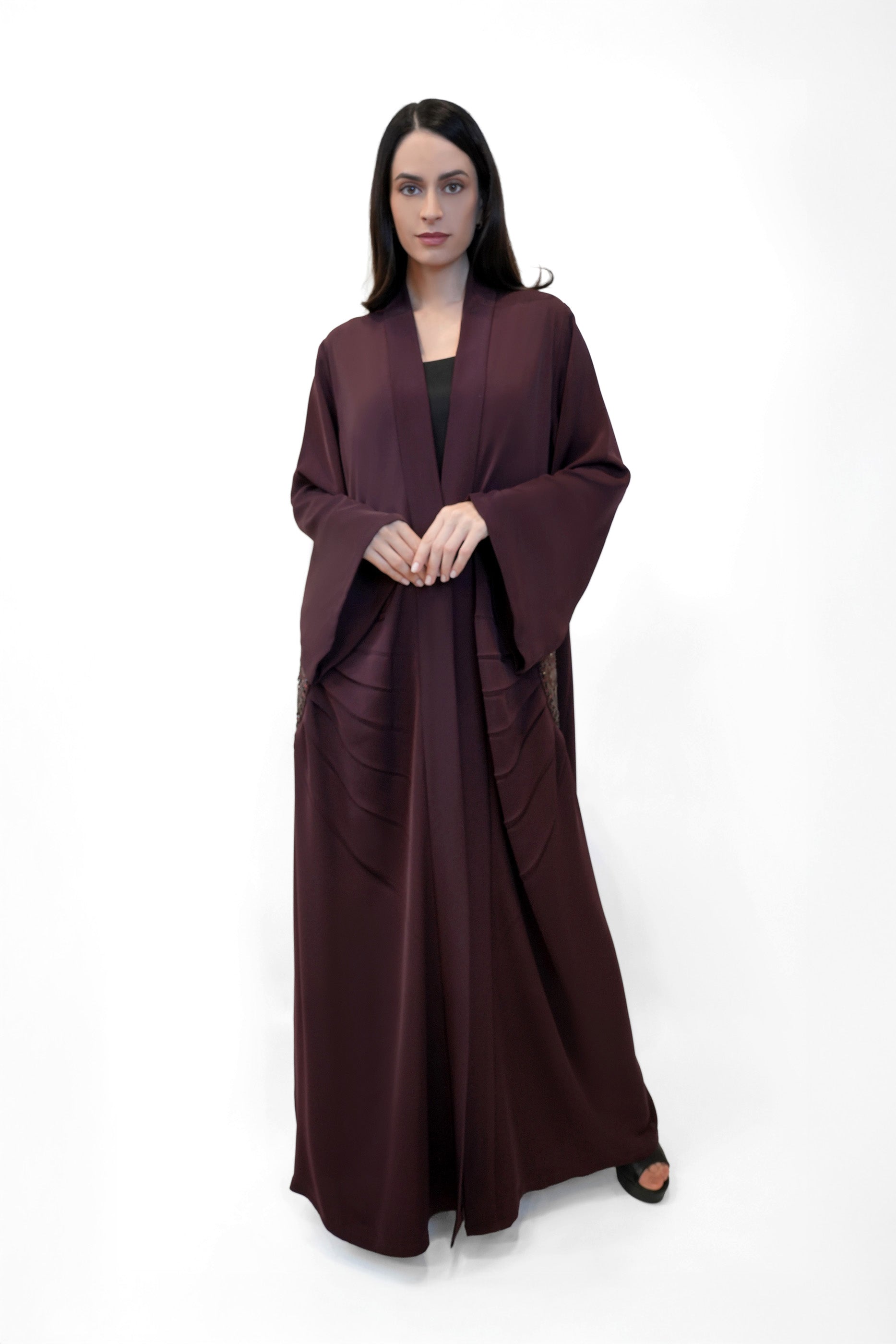 Lara Autumn - Minimalist Abaya with Fan Embroidery and Tassels