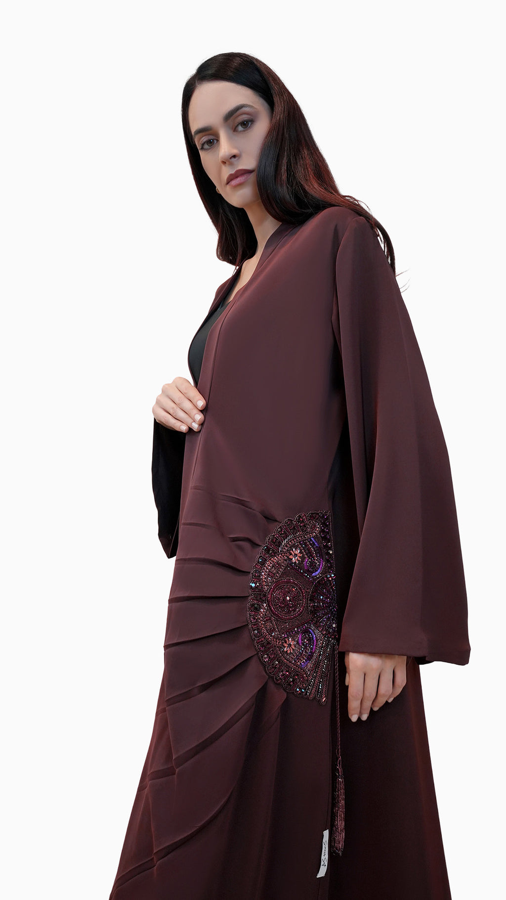 Lara Autumn - Minimalist Abaya with Fan Embroidery and Tassels
