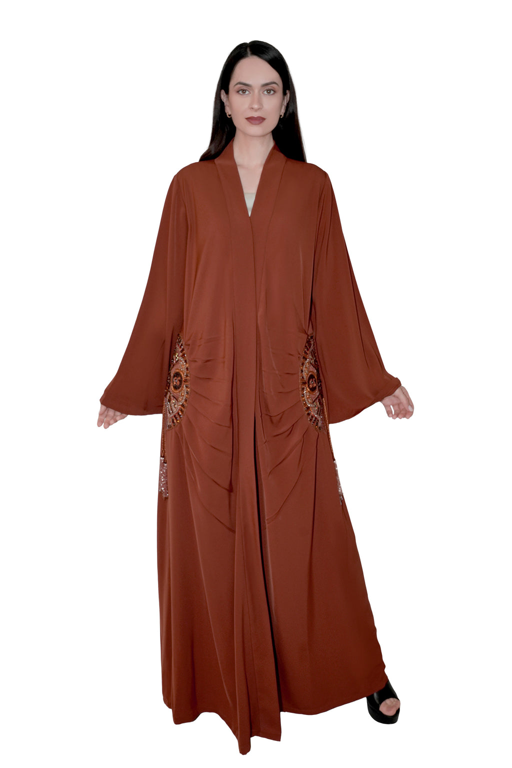 Lara Copper - Minimalist Abaya with Fan Embroidery and Tassels