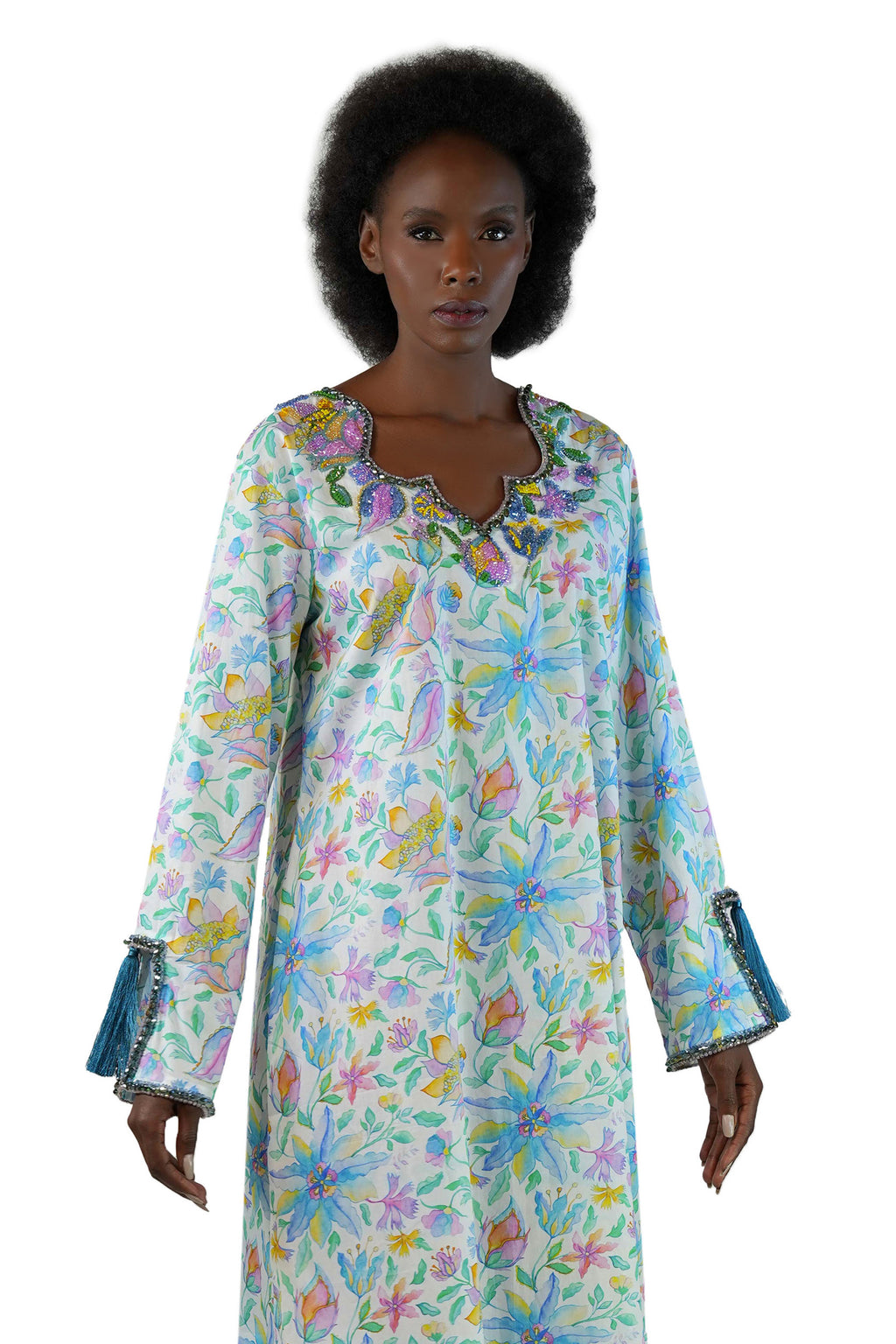 Lola Light - Floral Printed Kaftan with tassels