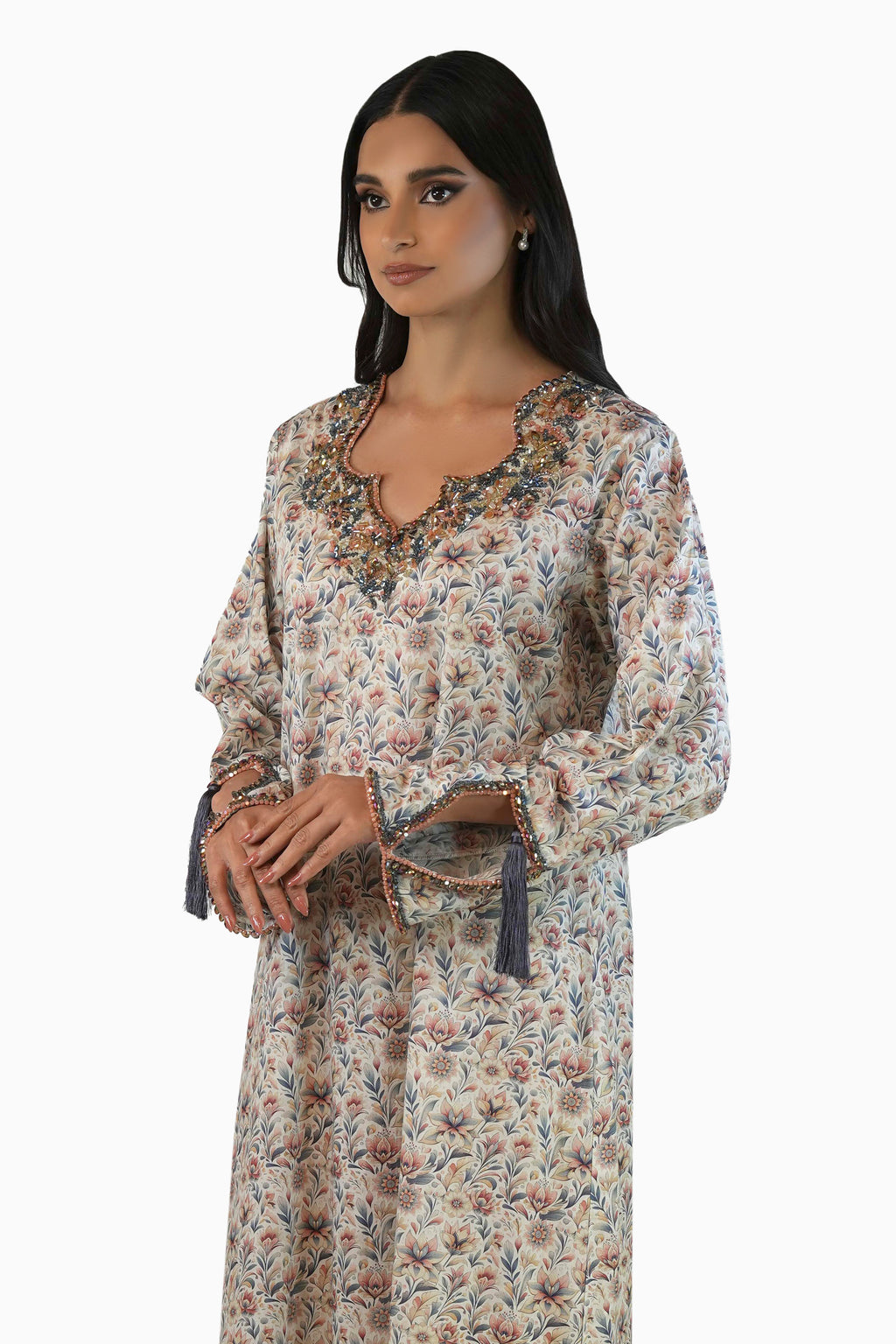 Lola Rosy - Floral Printed Kaftan with tassels