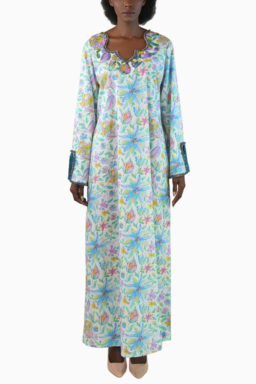 Lola Light - Floral Printed Kaftan with tassels