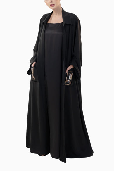 Mare Tar - Black Crepe with Handmade Embroidery Abaya