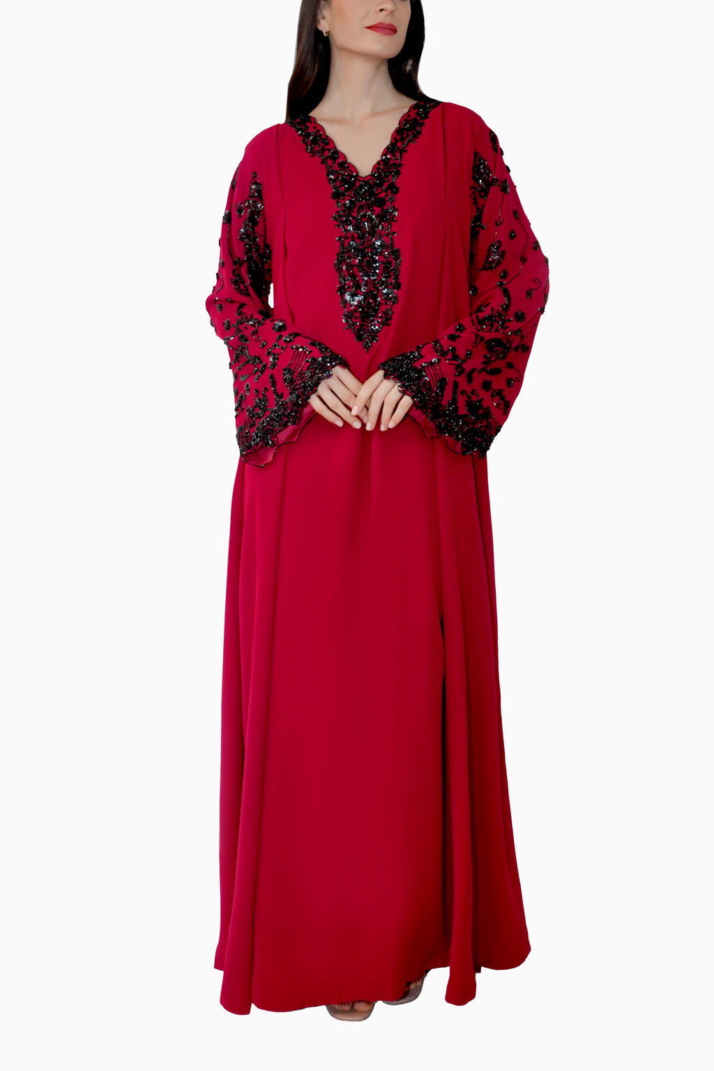 Nasrin Red - Embroidered Floral Kaftan Dress