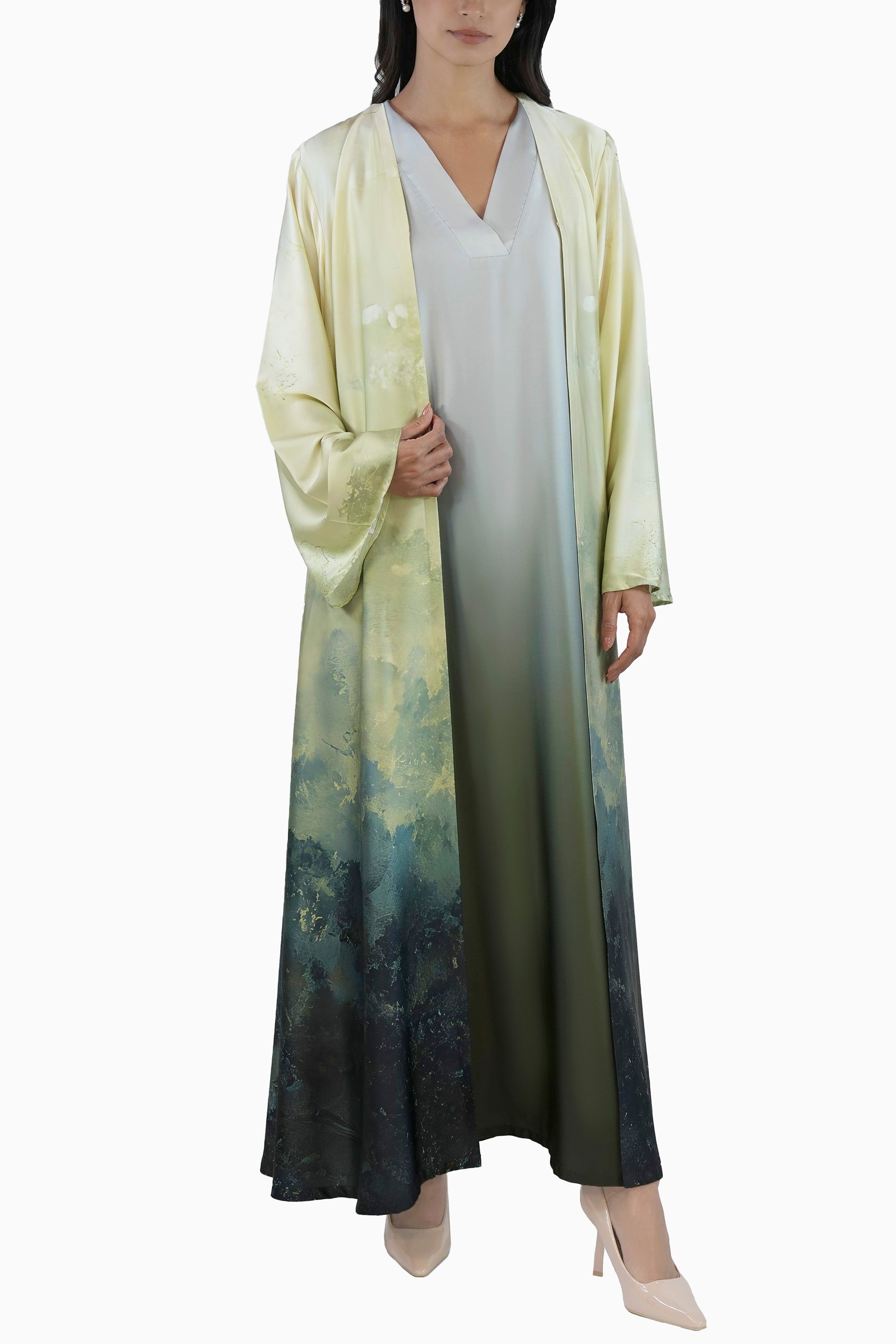 Sage - Printed Ombre Abaya Set