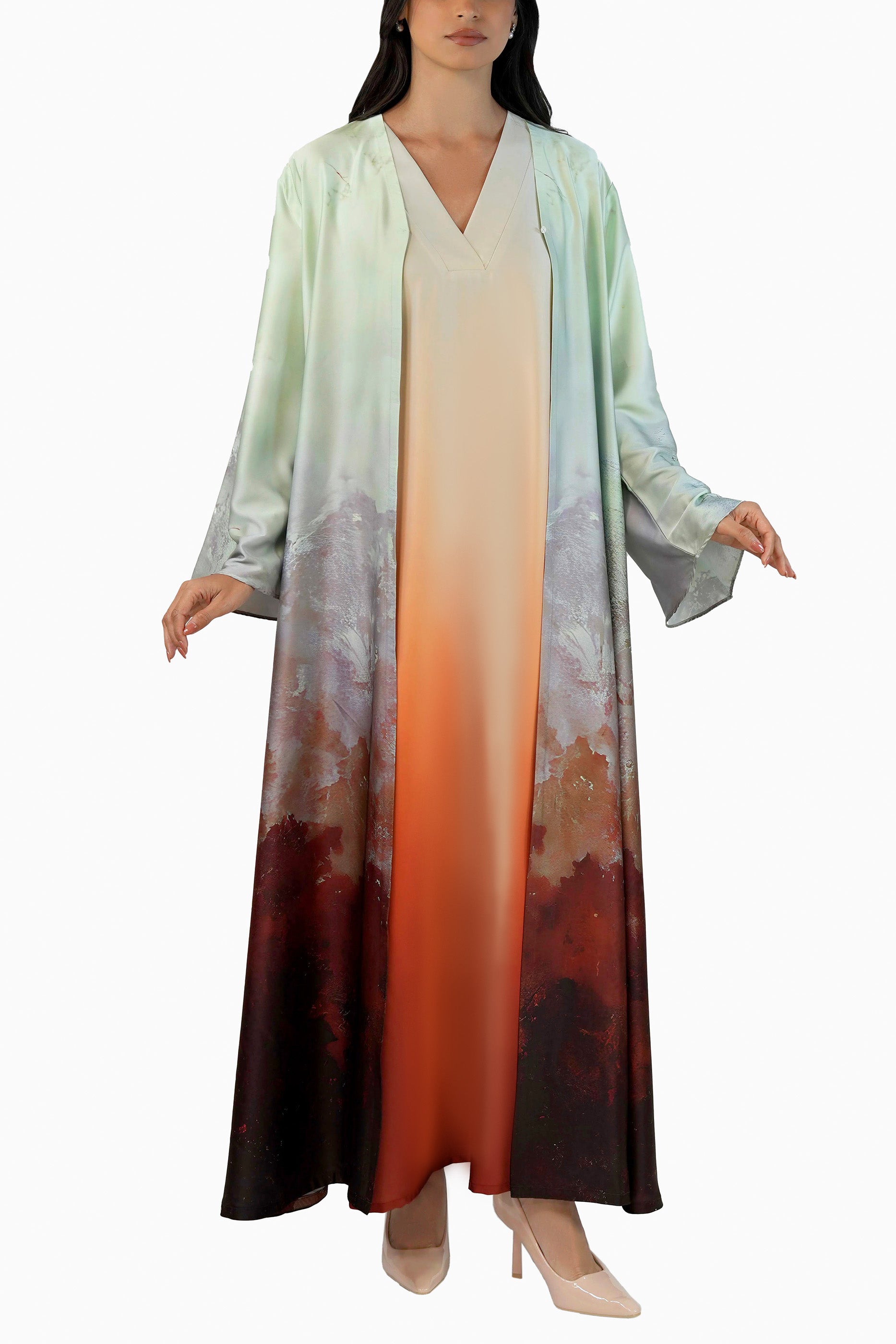 Sandleaf  - Printed Ombre Abaya Set