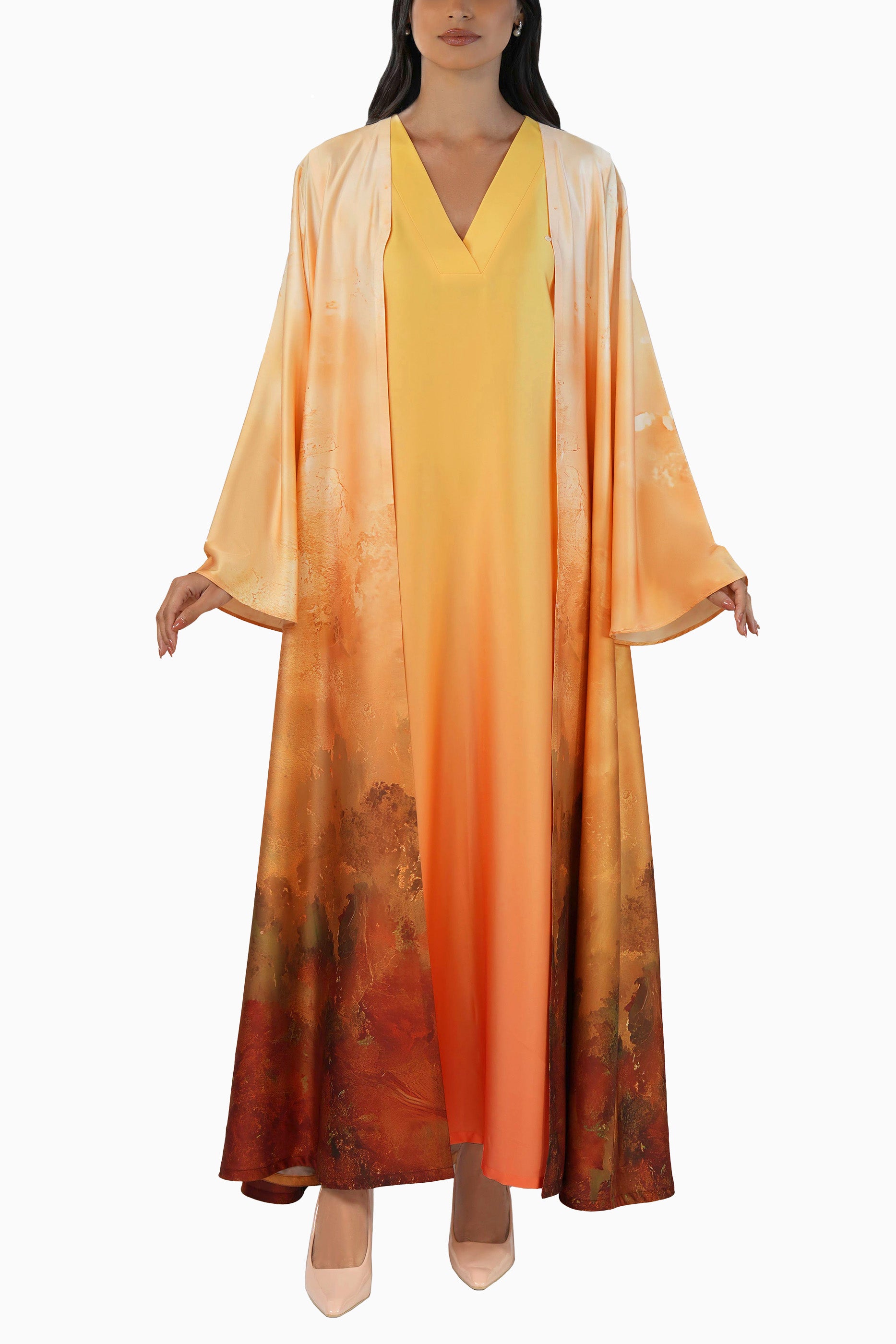 Solarush  - Printed Ombre Abaya Set