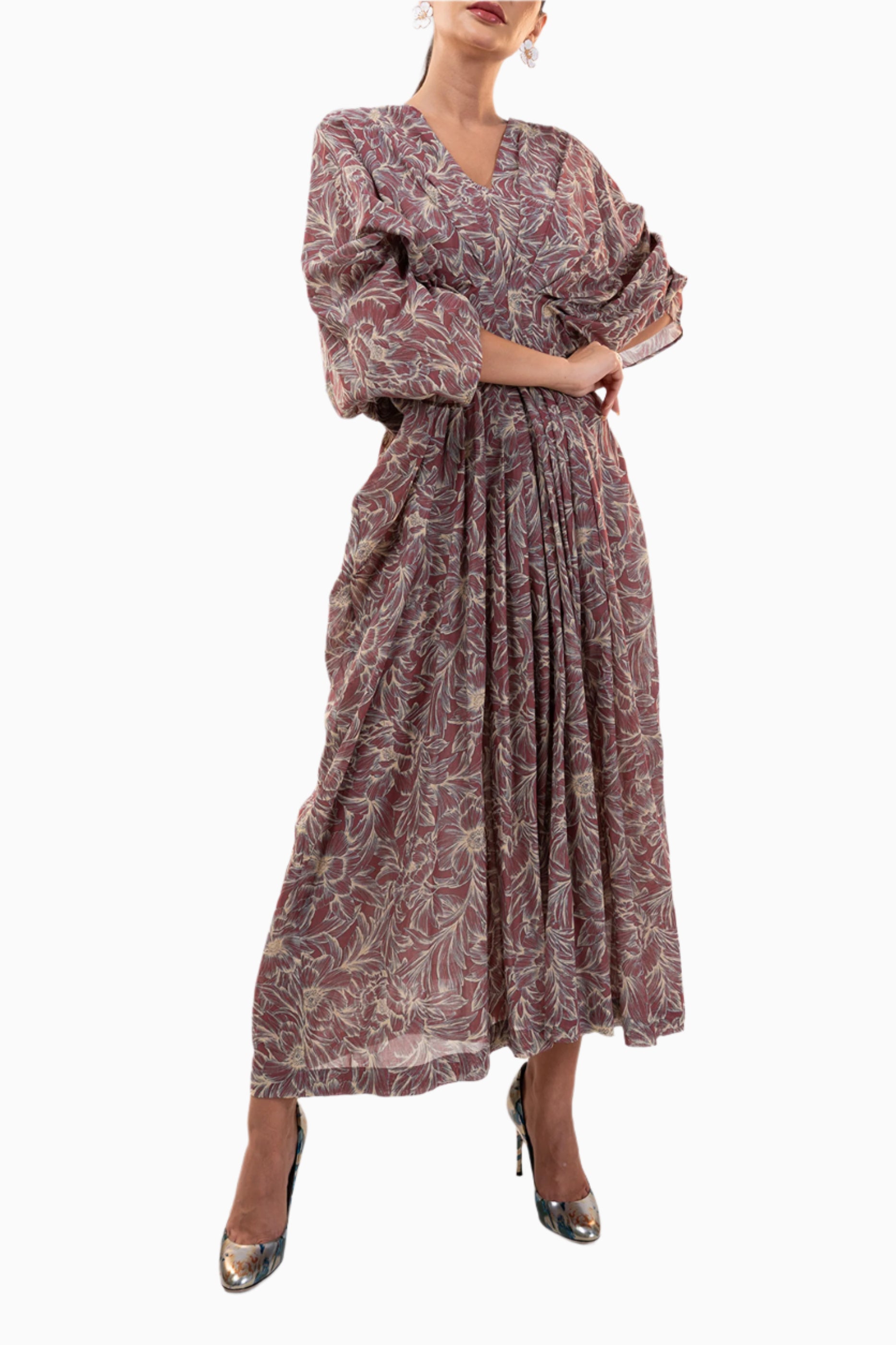 Rua Rust- Floral Print Dress