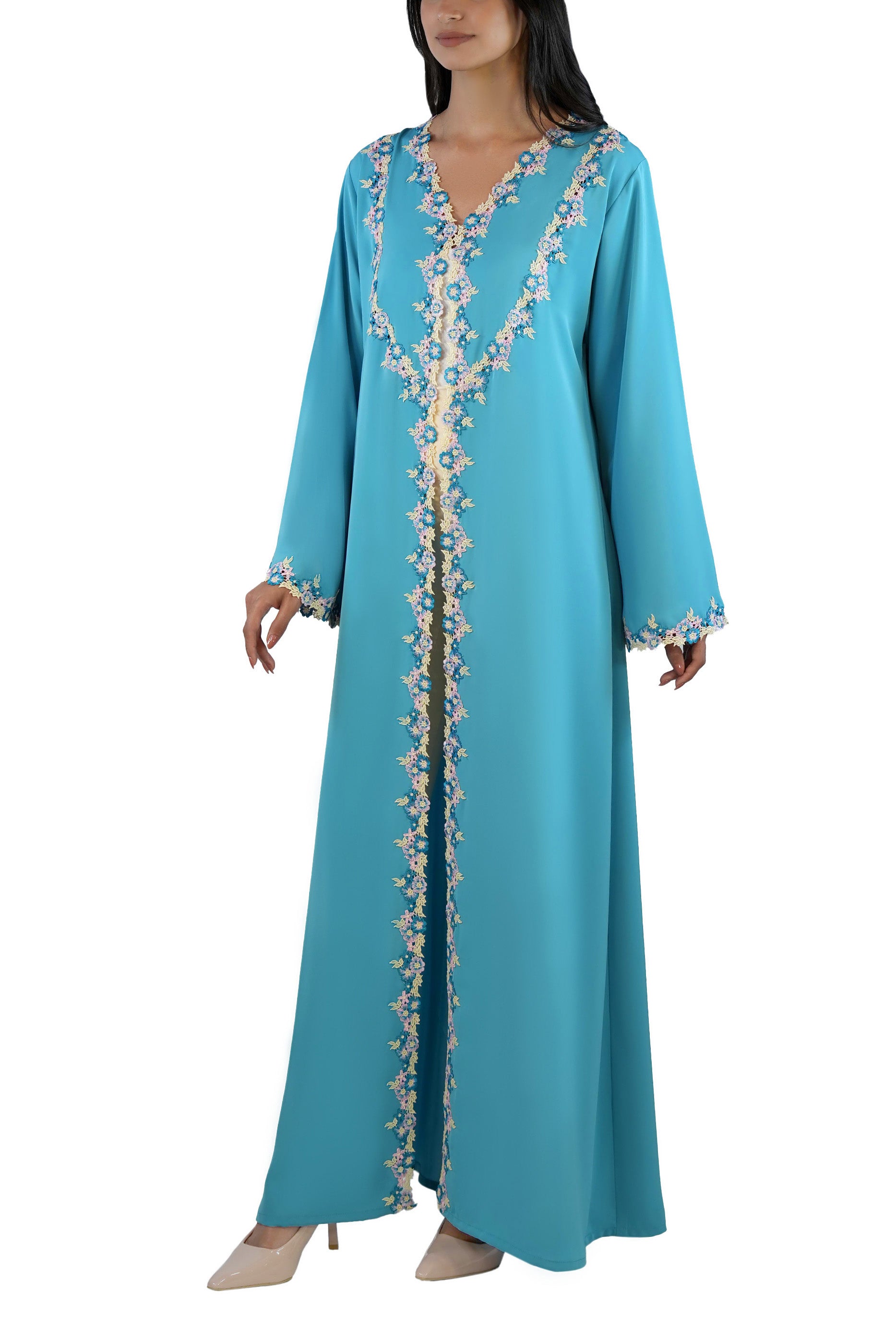 Sabah Sky- Floral Lace Abaya Set