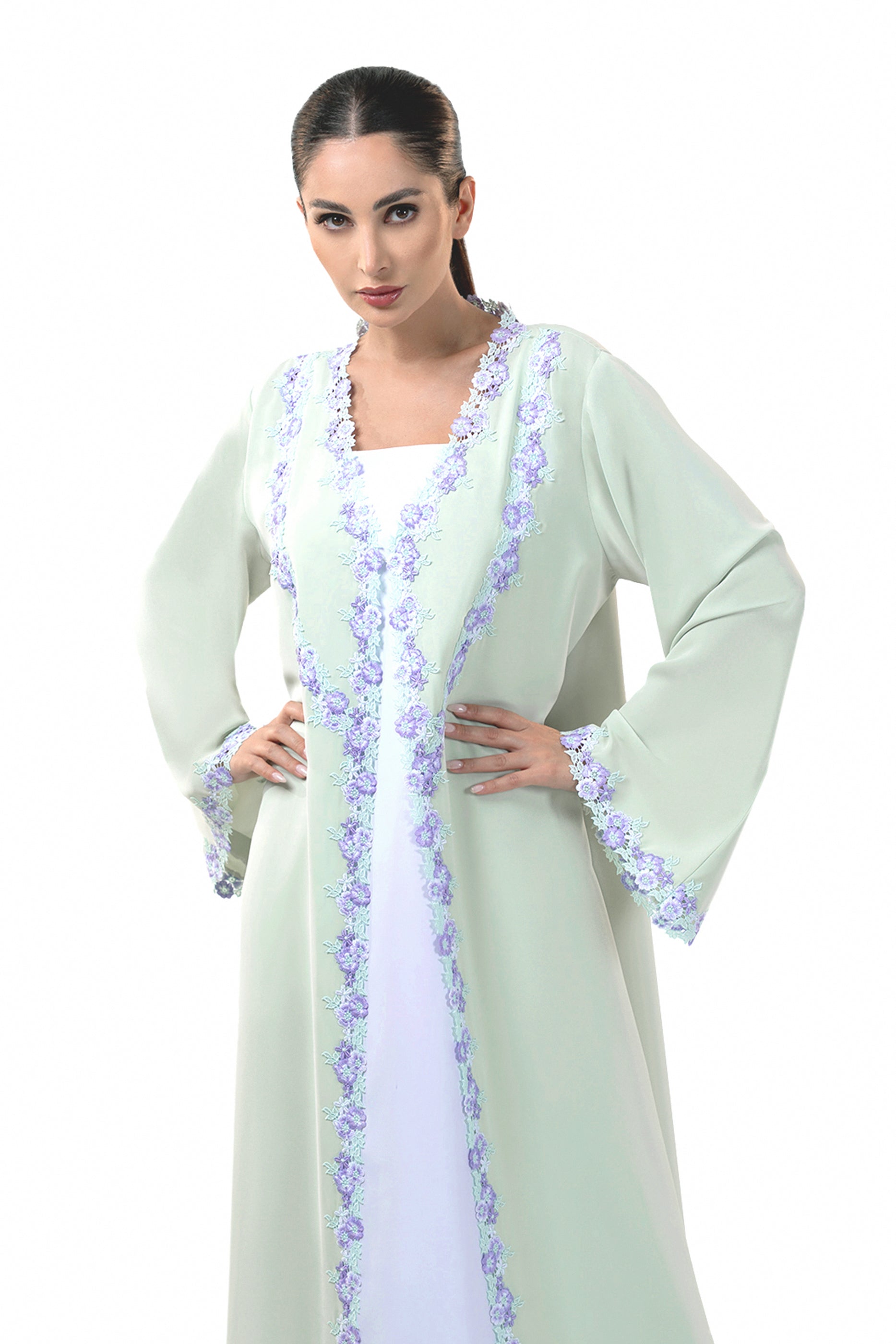 Sabah Tar - Floral Lace Abaya Set