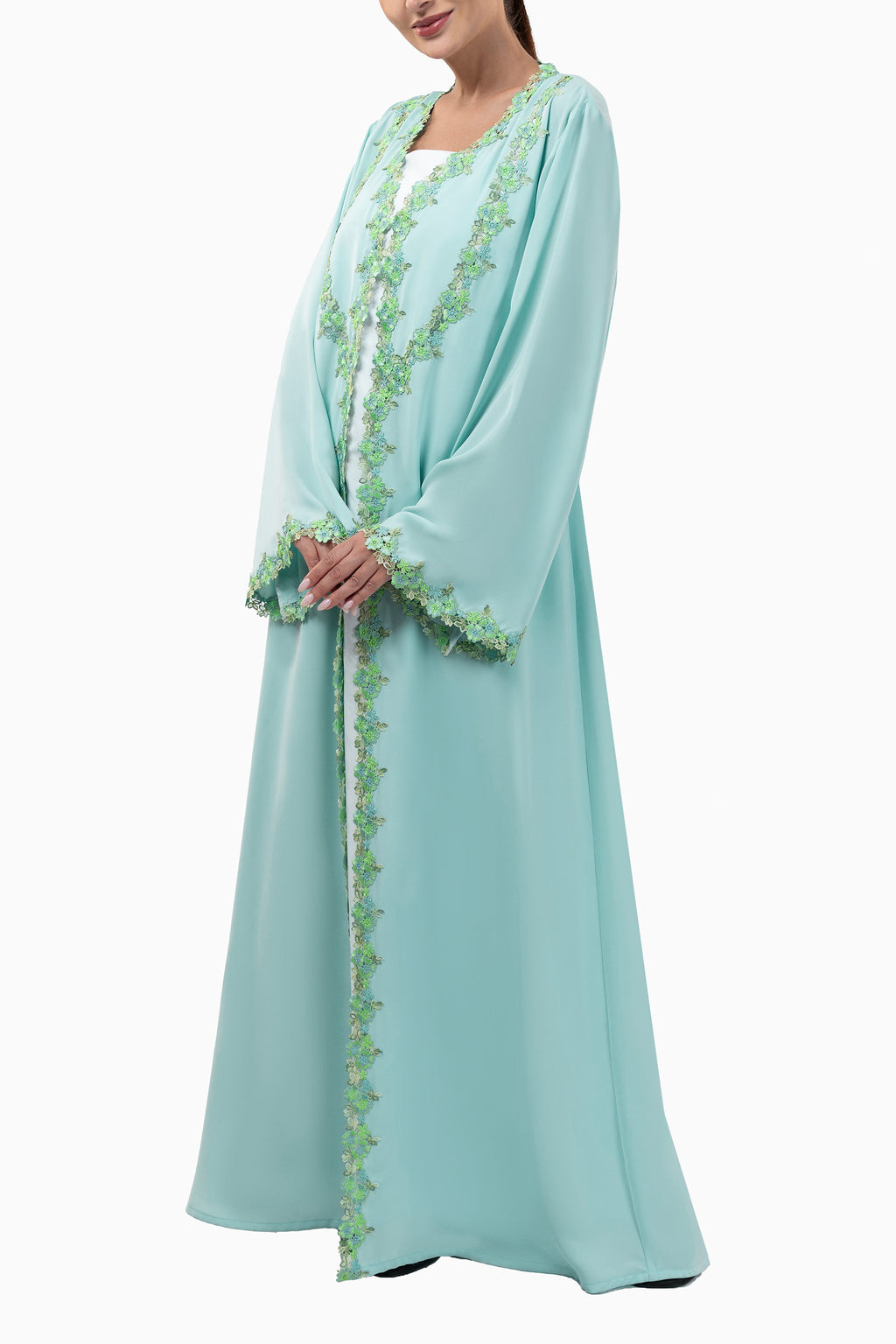 Sabah Azure - Floral Lace Abaya Set