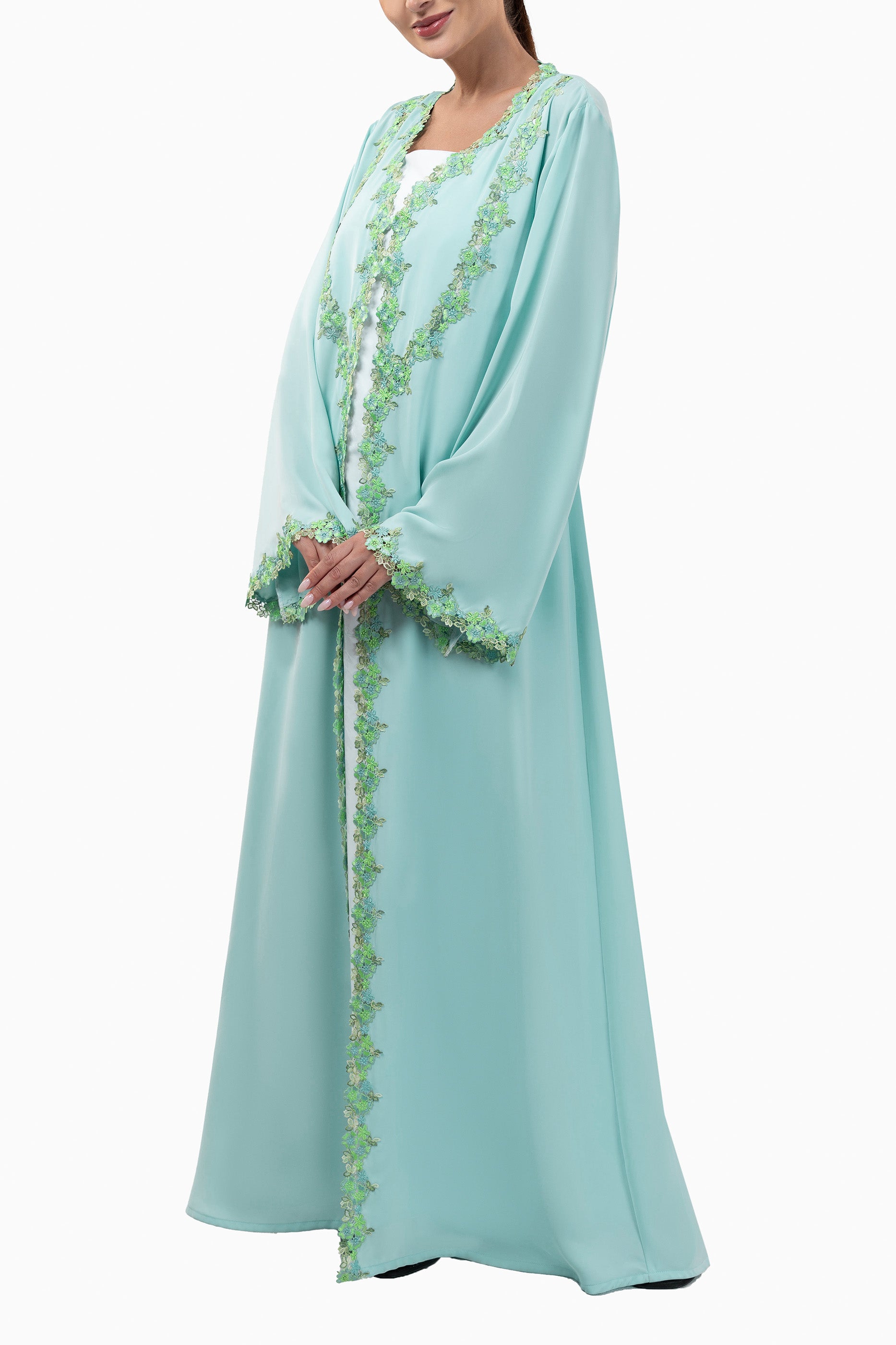 Sabah Azure - Floral Lace Abaya Set