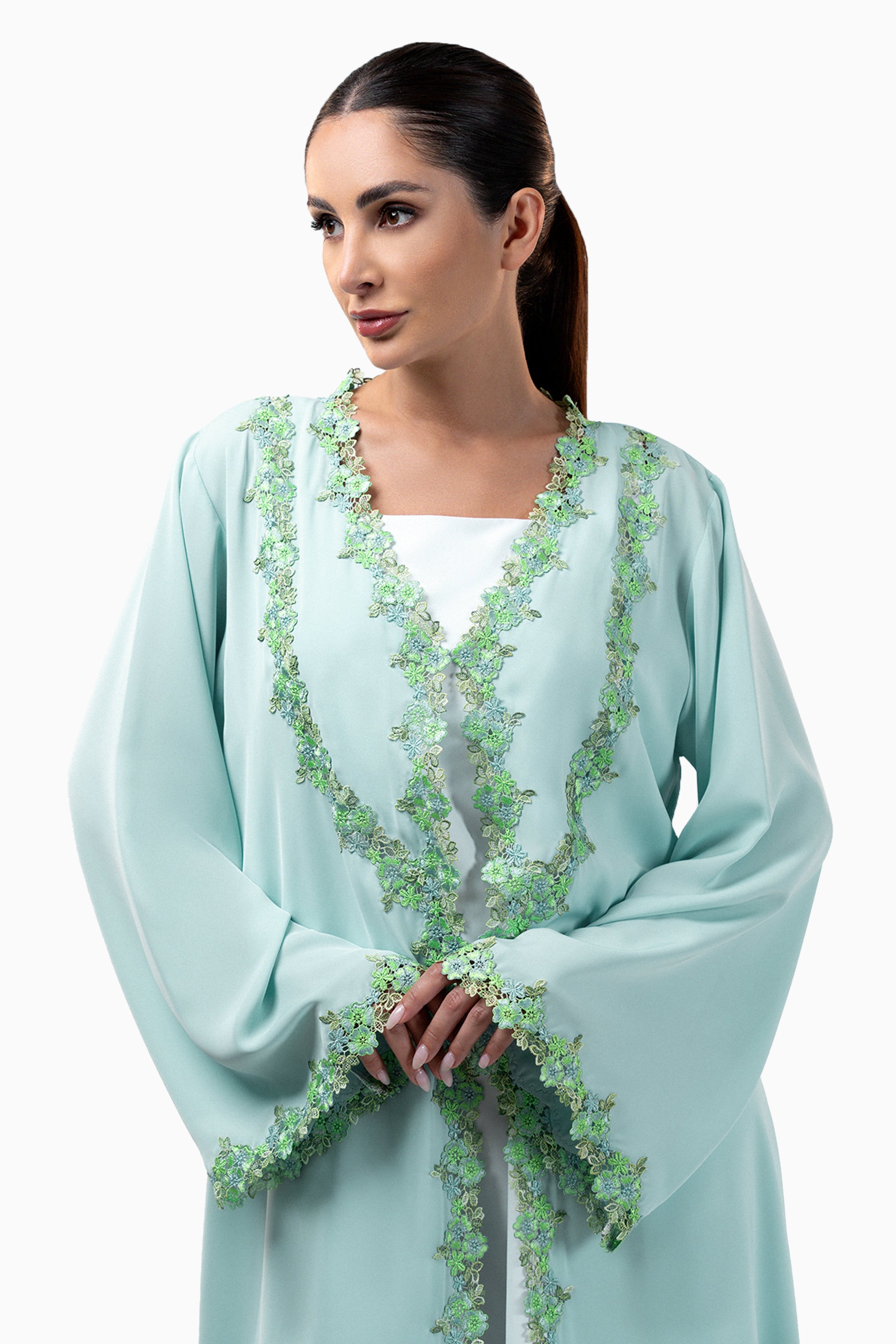 Sabah Tar - Floral Lace Abaya Set
