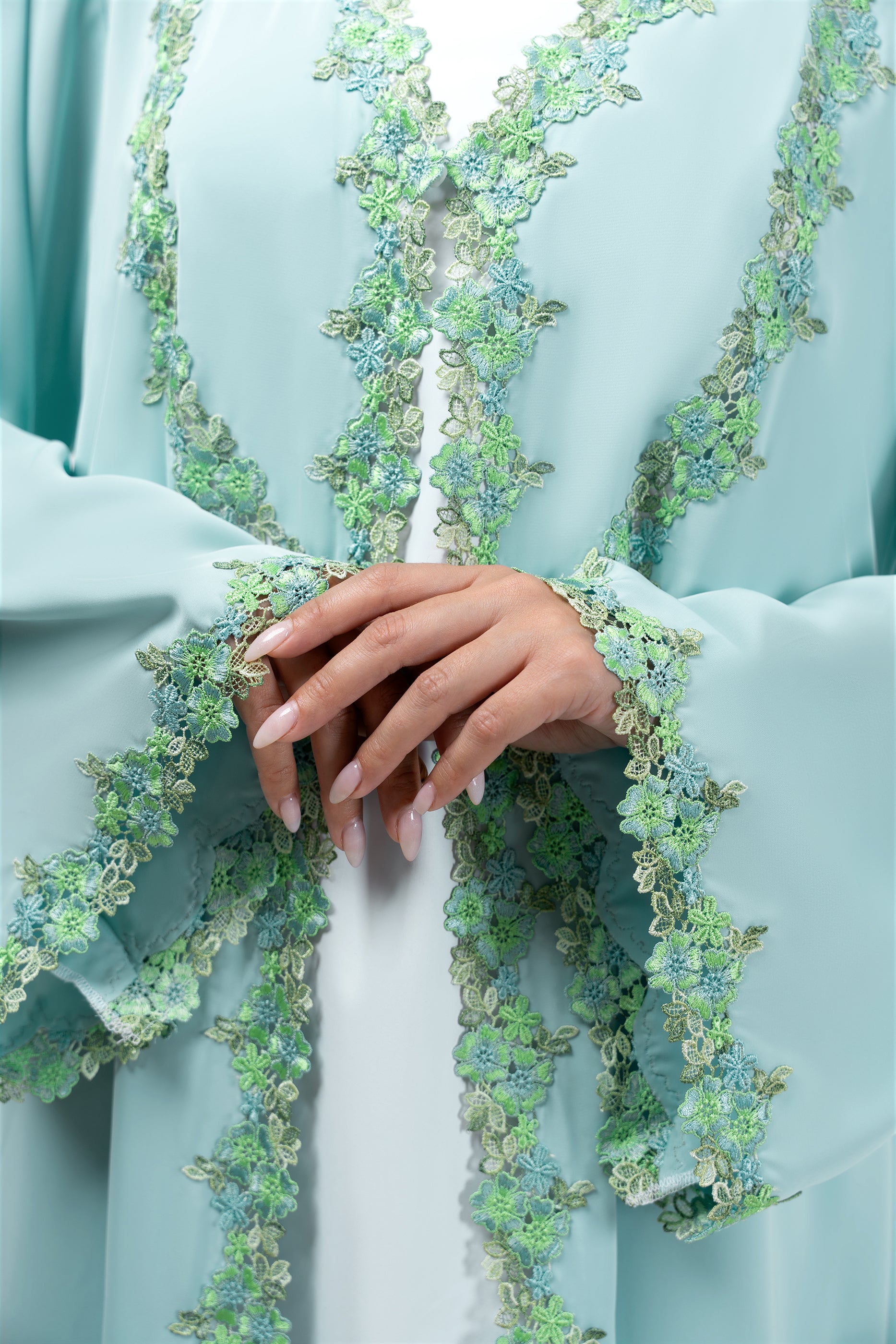 Sabah Azure - Floral Lace Abaya Set