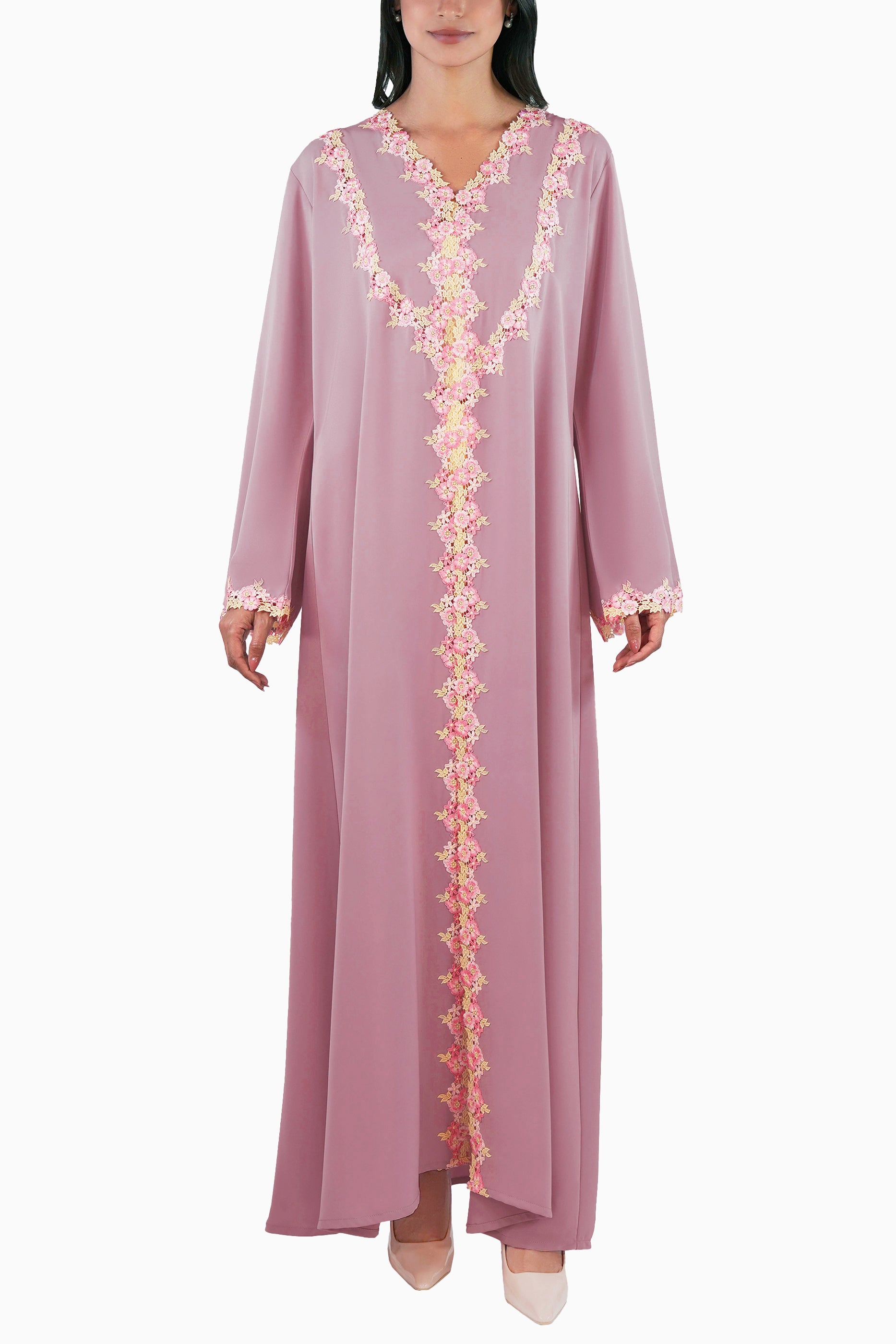 Sabah Blush - Floral Lace Abaya Set