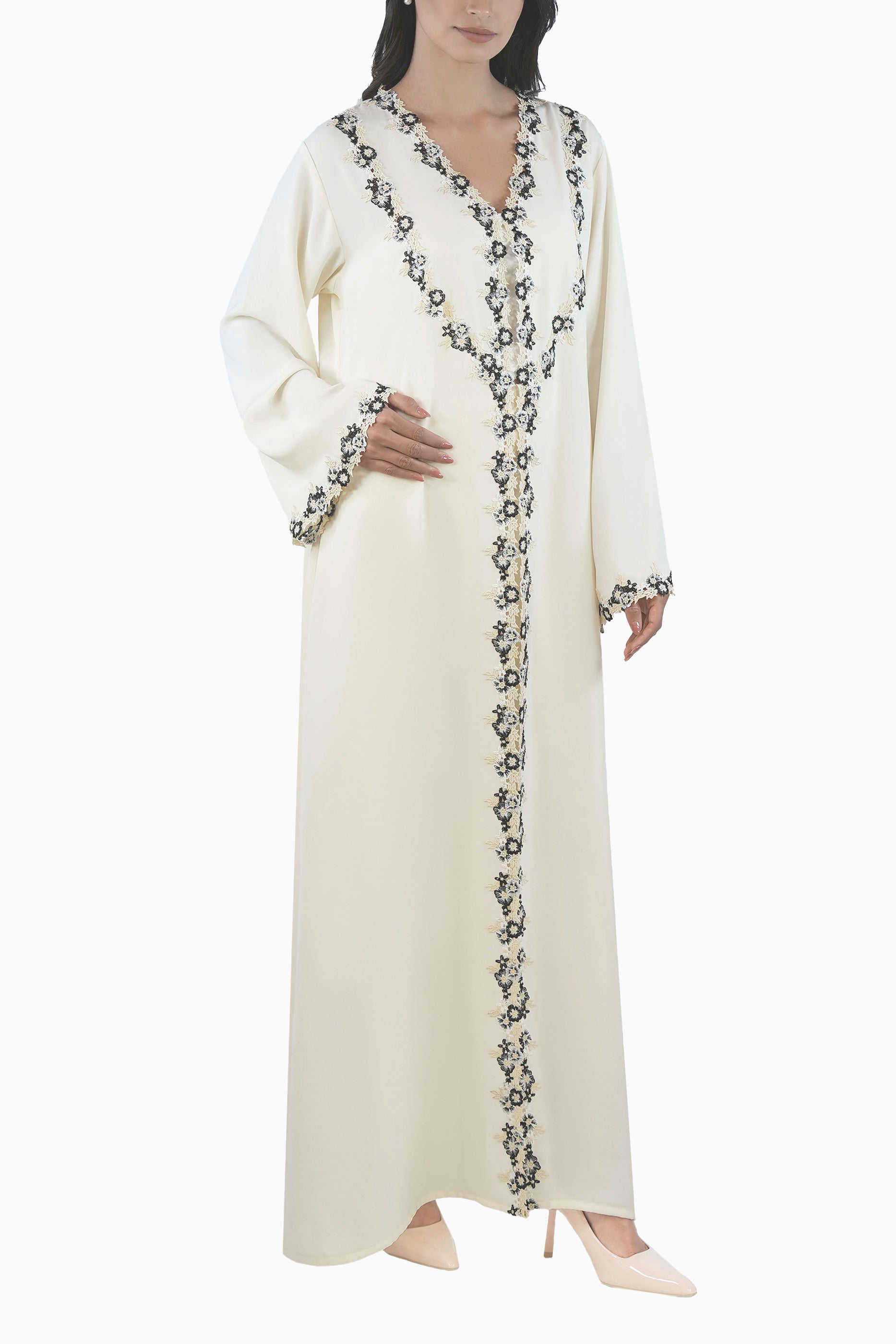 Sabah Cream - Floral Lace Abaya Set