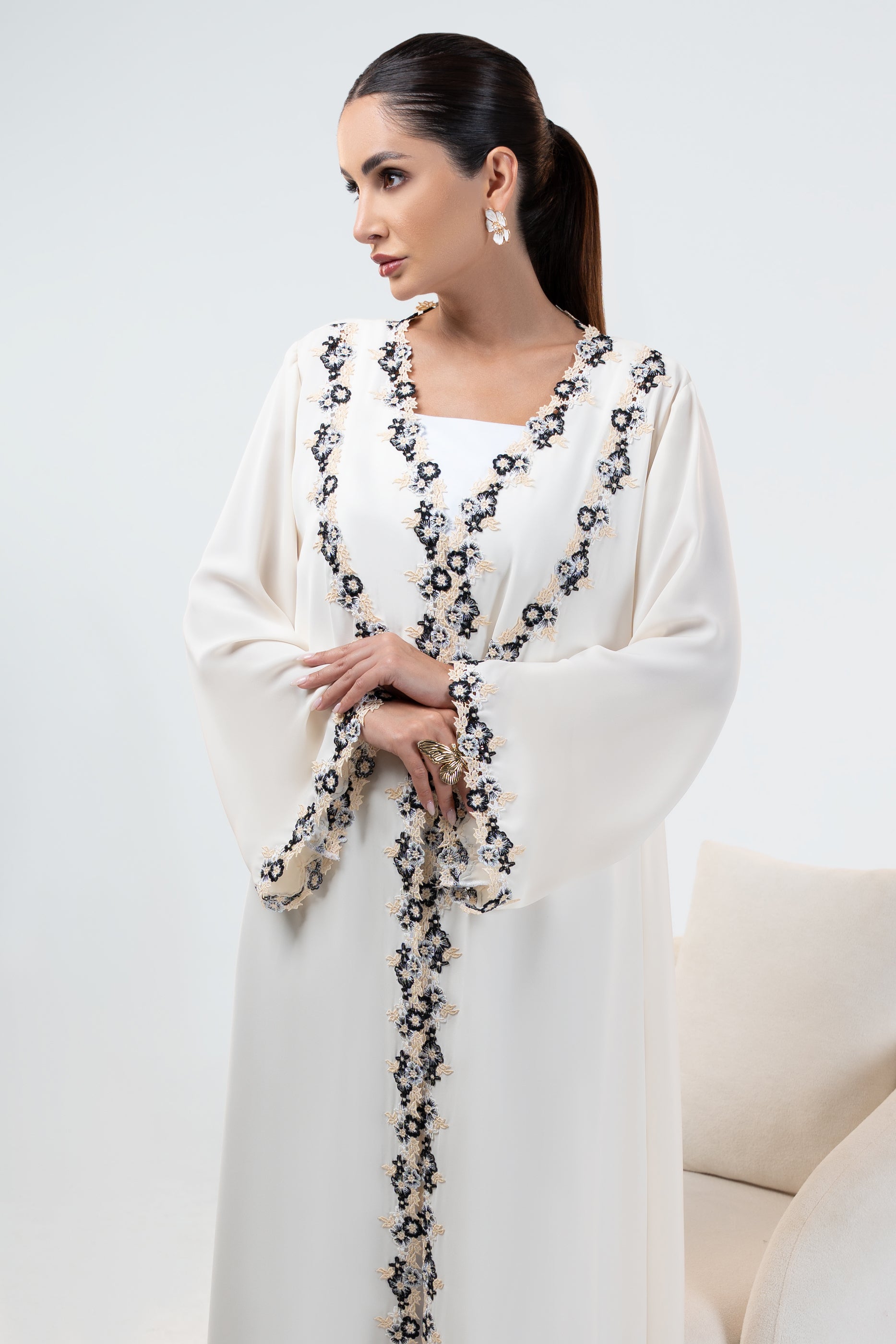 Sabah Tar - Floral Lace Abaya Set