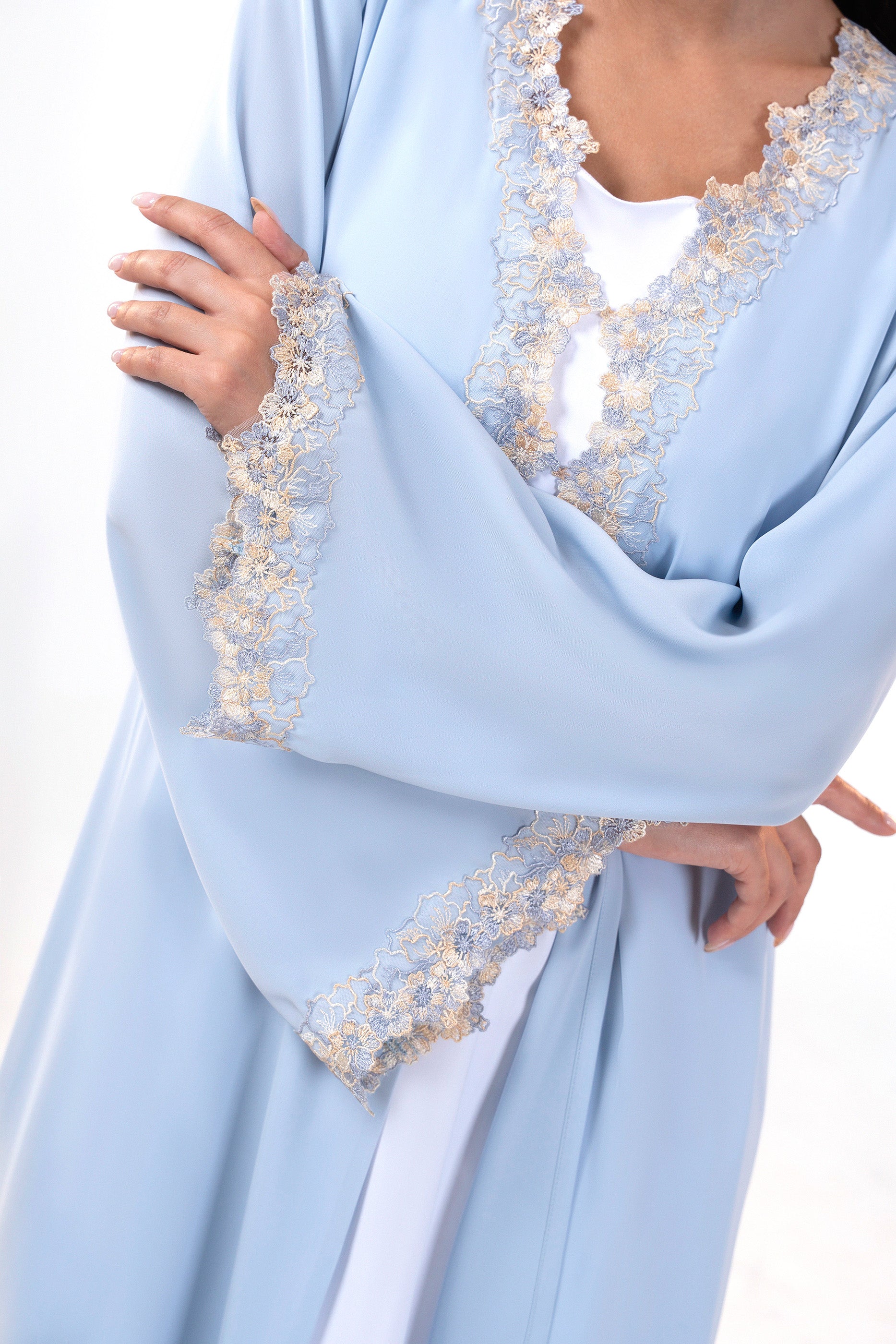Farah Sky - Floral Lace Abaya Set