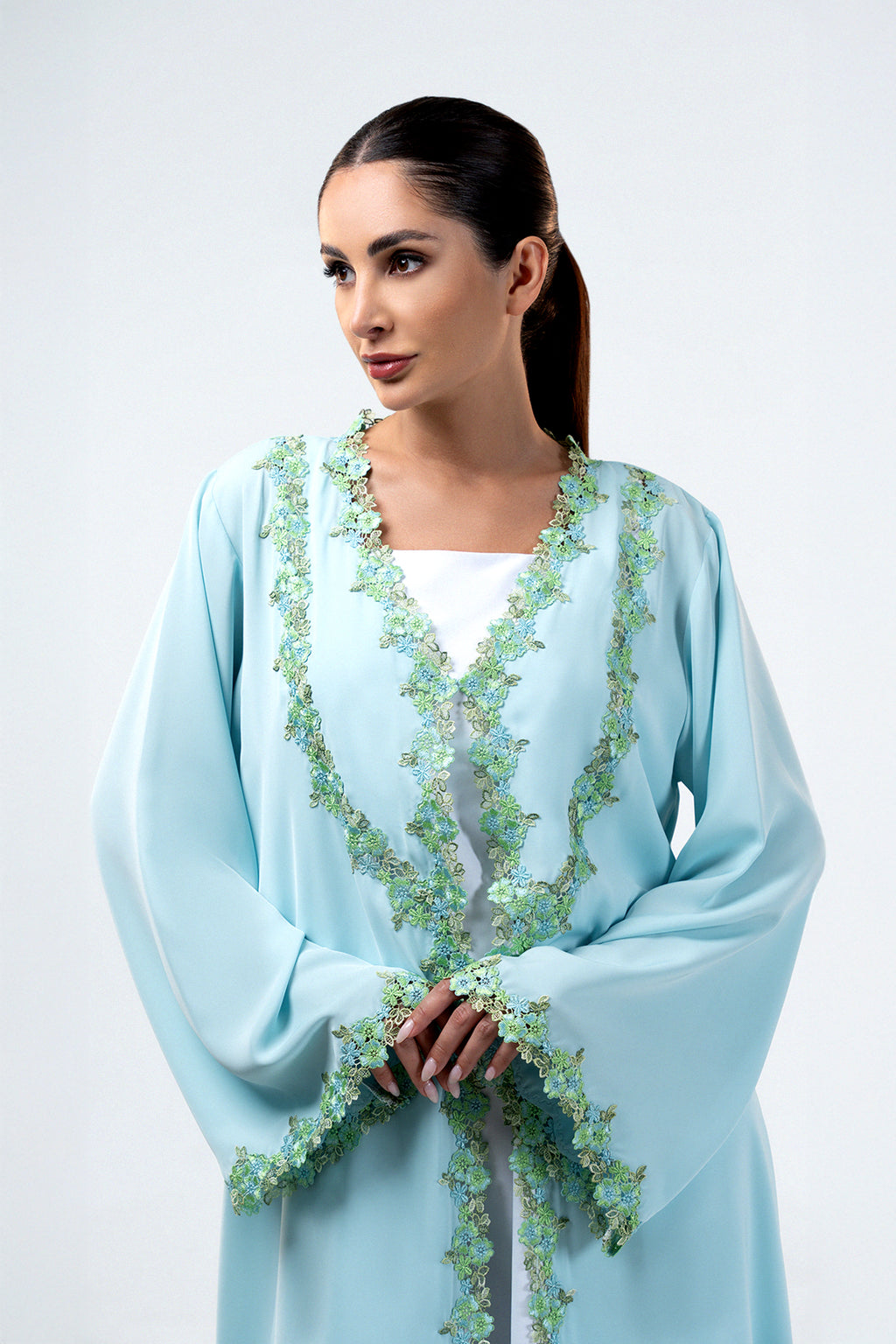 Sabah Azure - Floral Lace Abaya Set