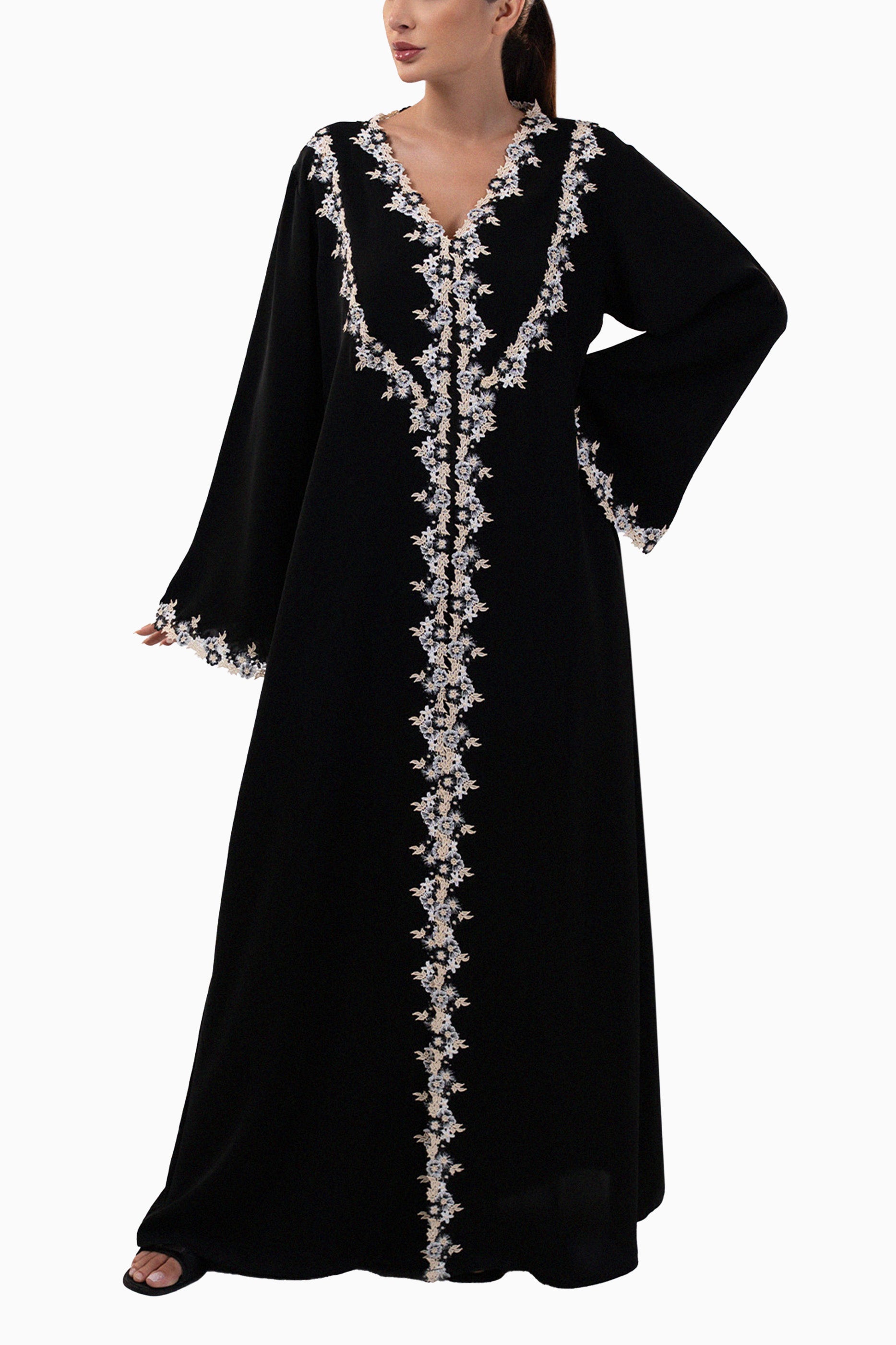Sabah Tar - Floral Lace Abaya Set