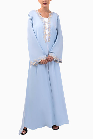 Farah Sky - Floral Lace Abaya Set