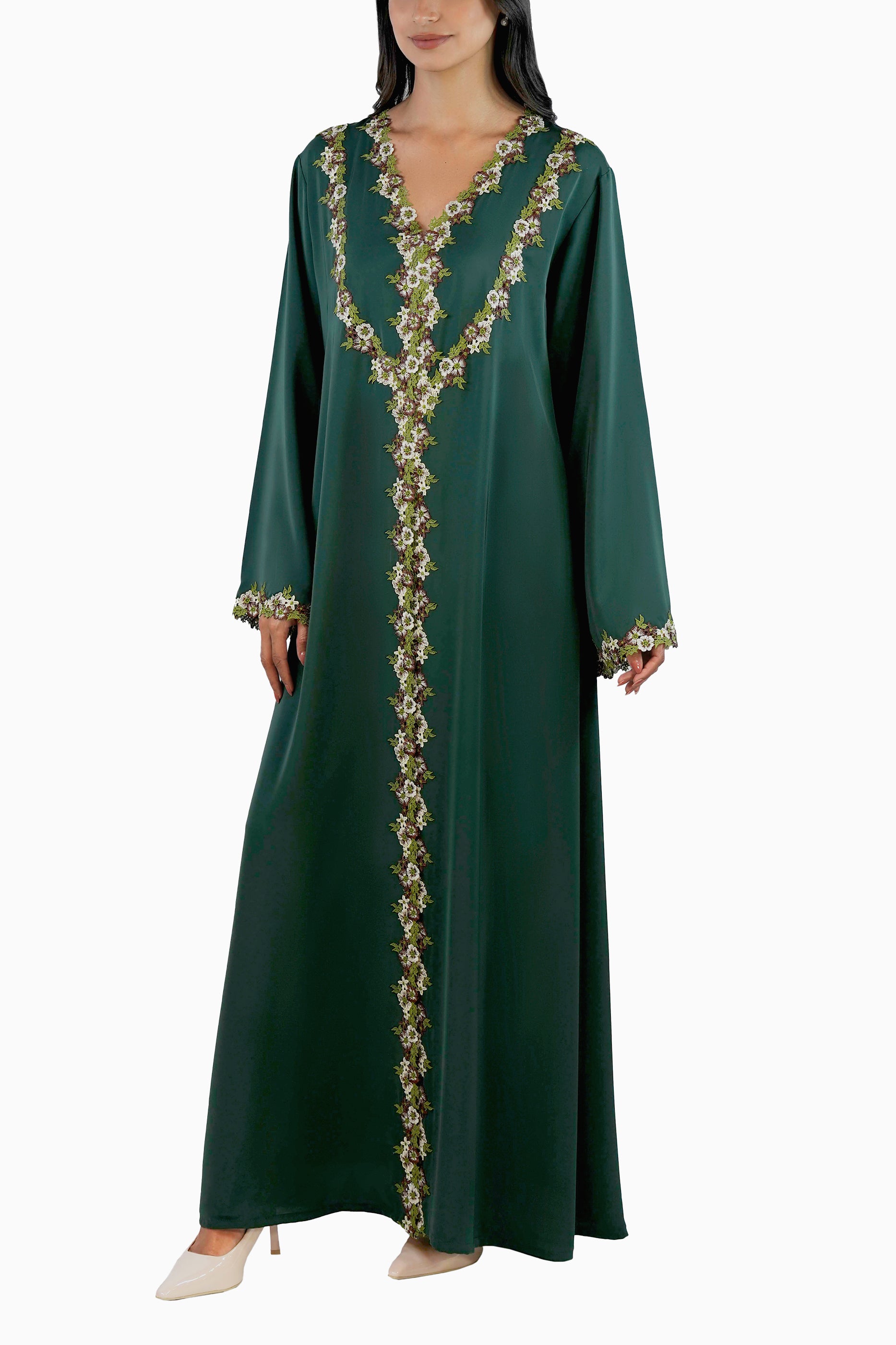 Sabah Moss- Floral Lace Abaya Set