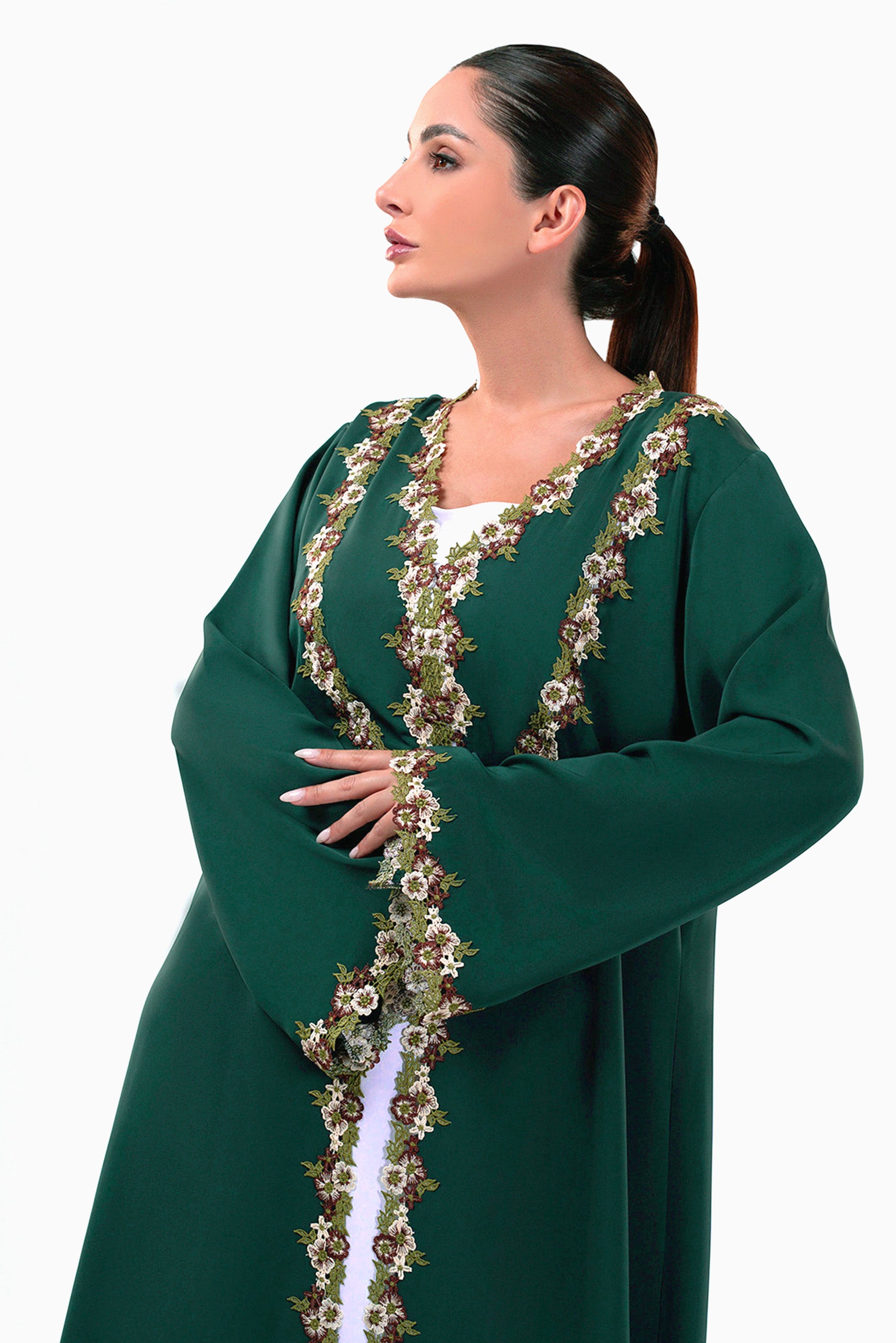 Sabah Tar - Floral Lace Abaya Set
