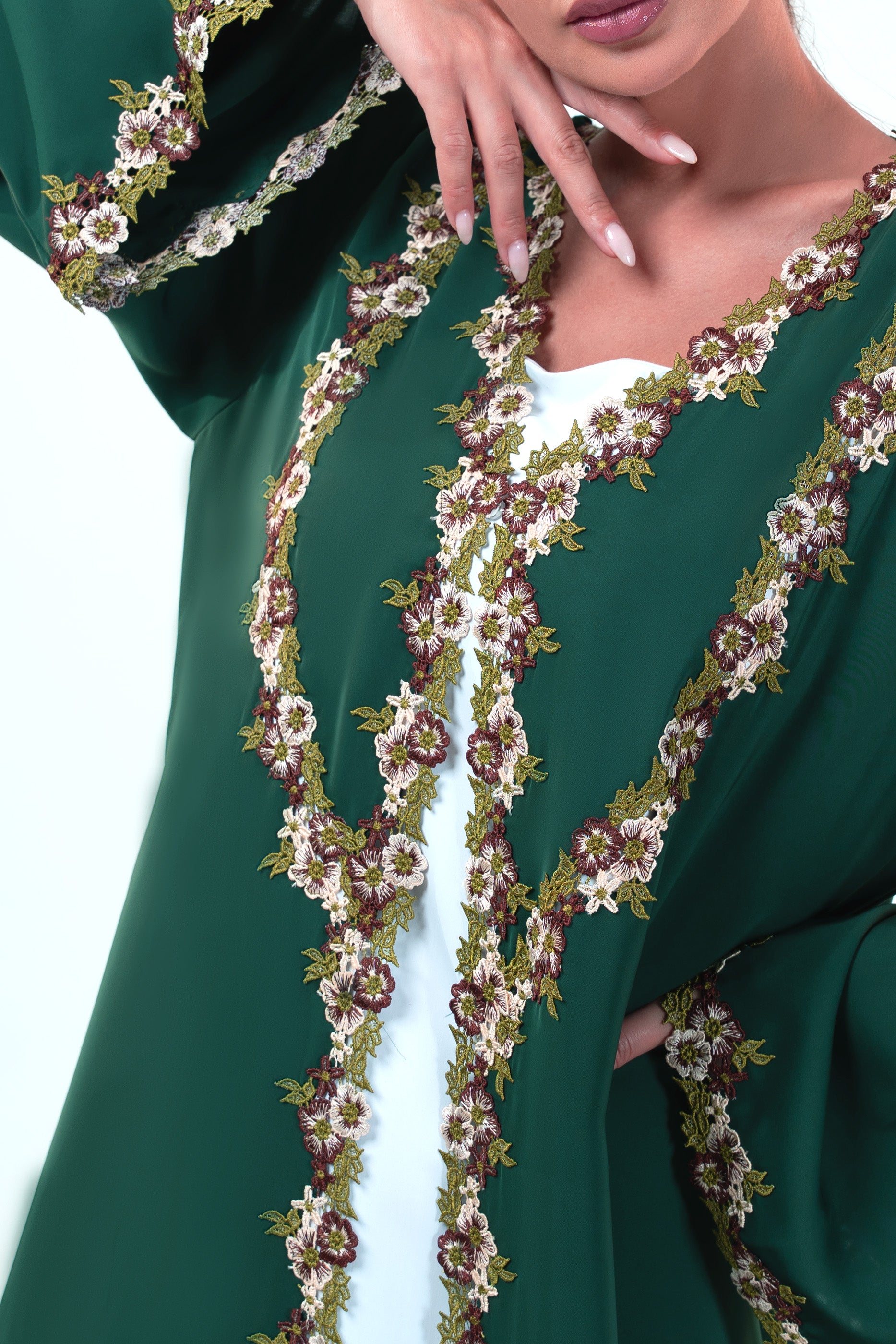 Sabah Moss- Floral Lace Abaya Set