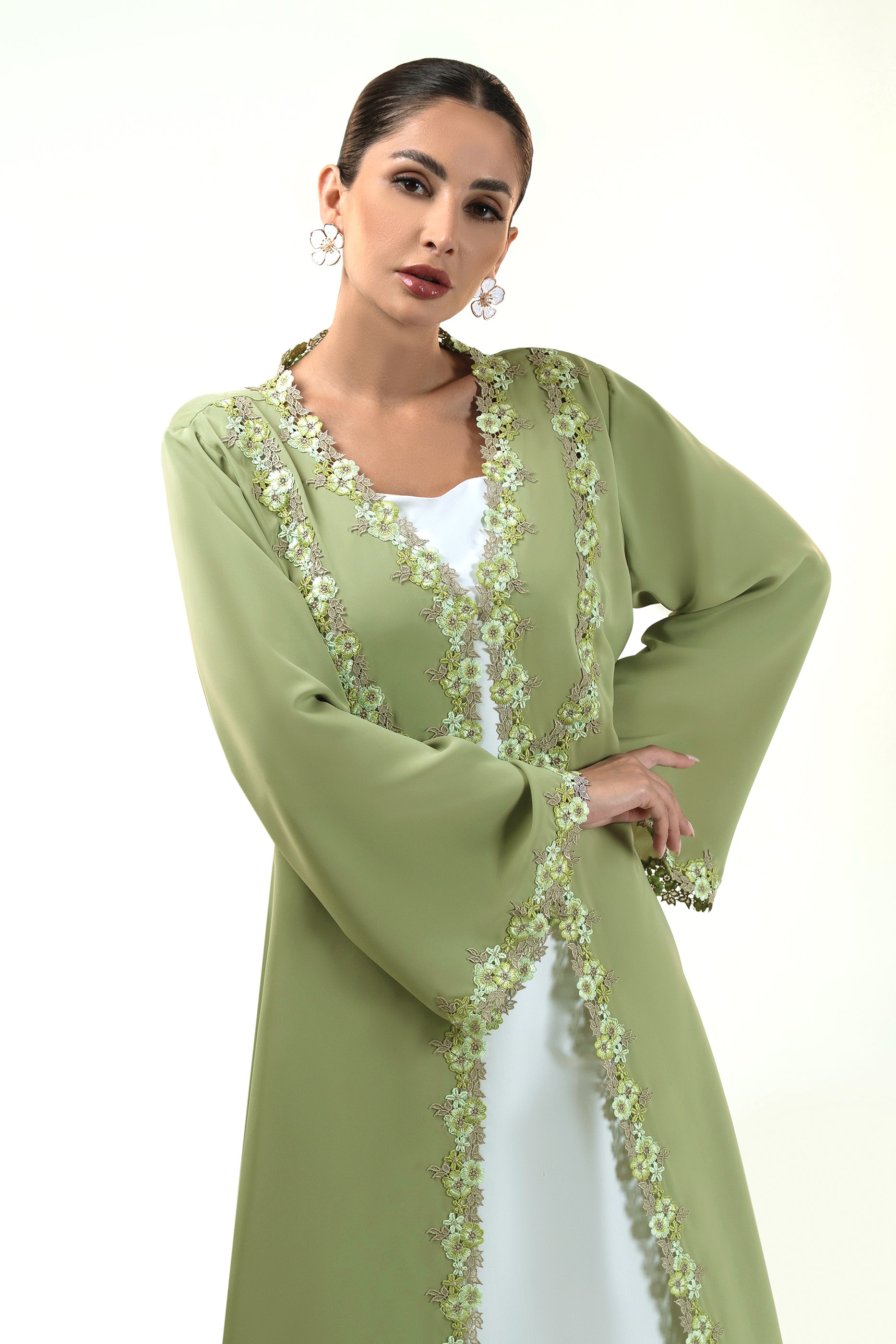 Sabah Tar - Floral Lace Abaya Set