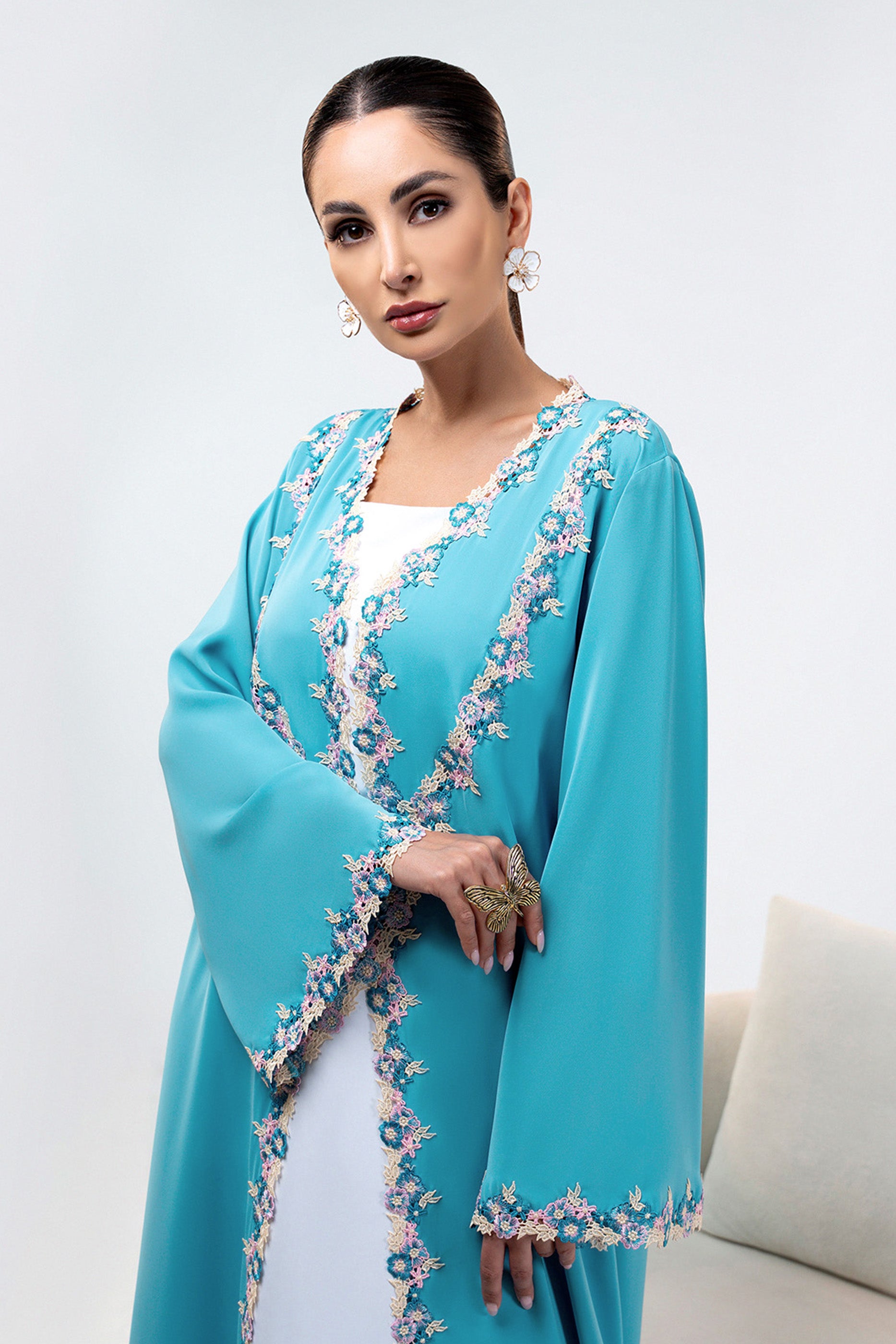 Sabah Tar - Floral Lace Abaya Set