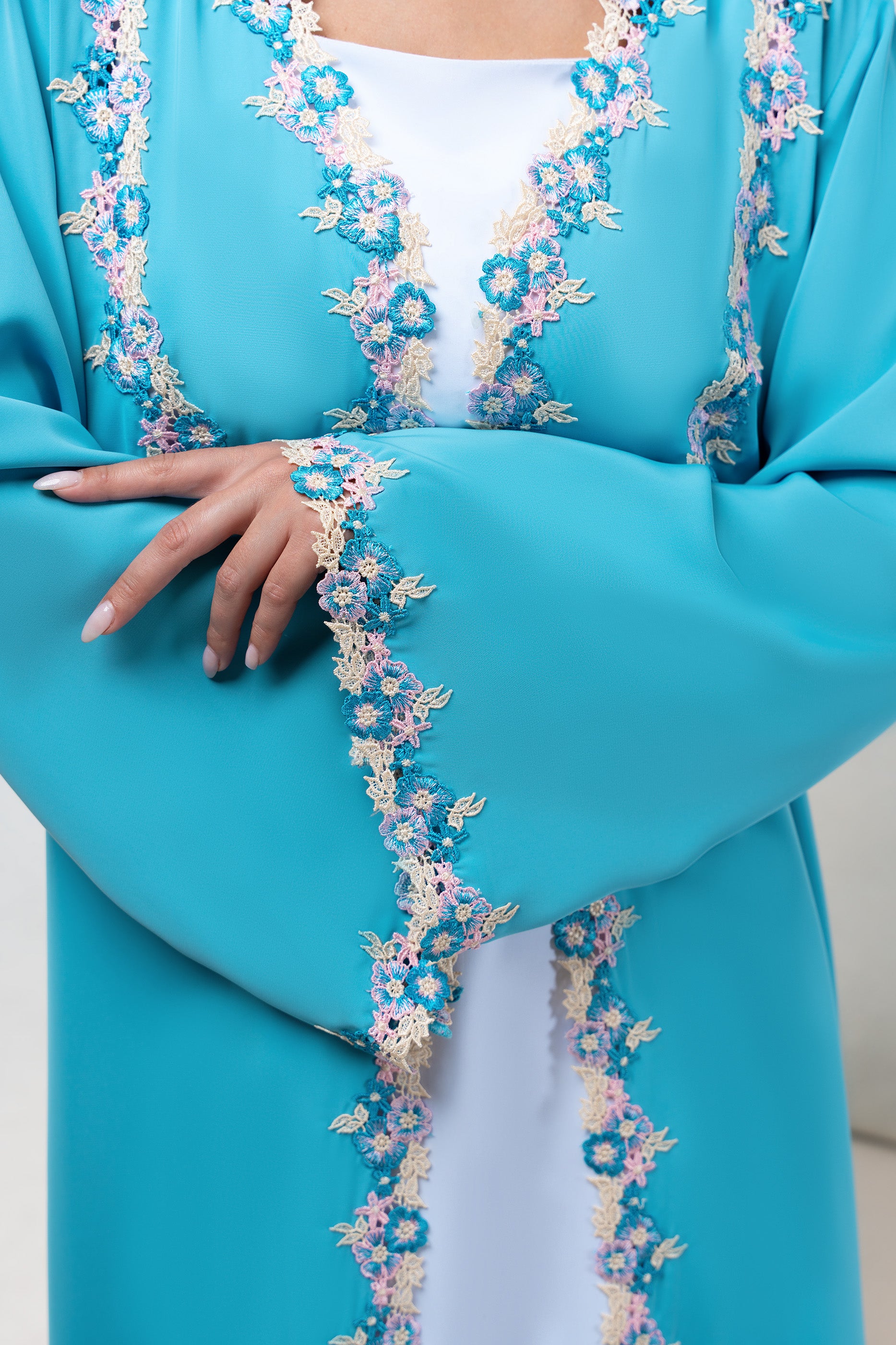 Sabah Sky- Floral Lace Abaya Set