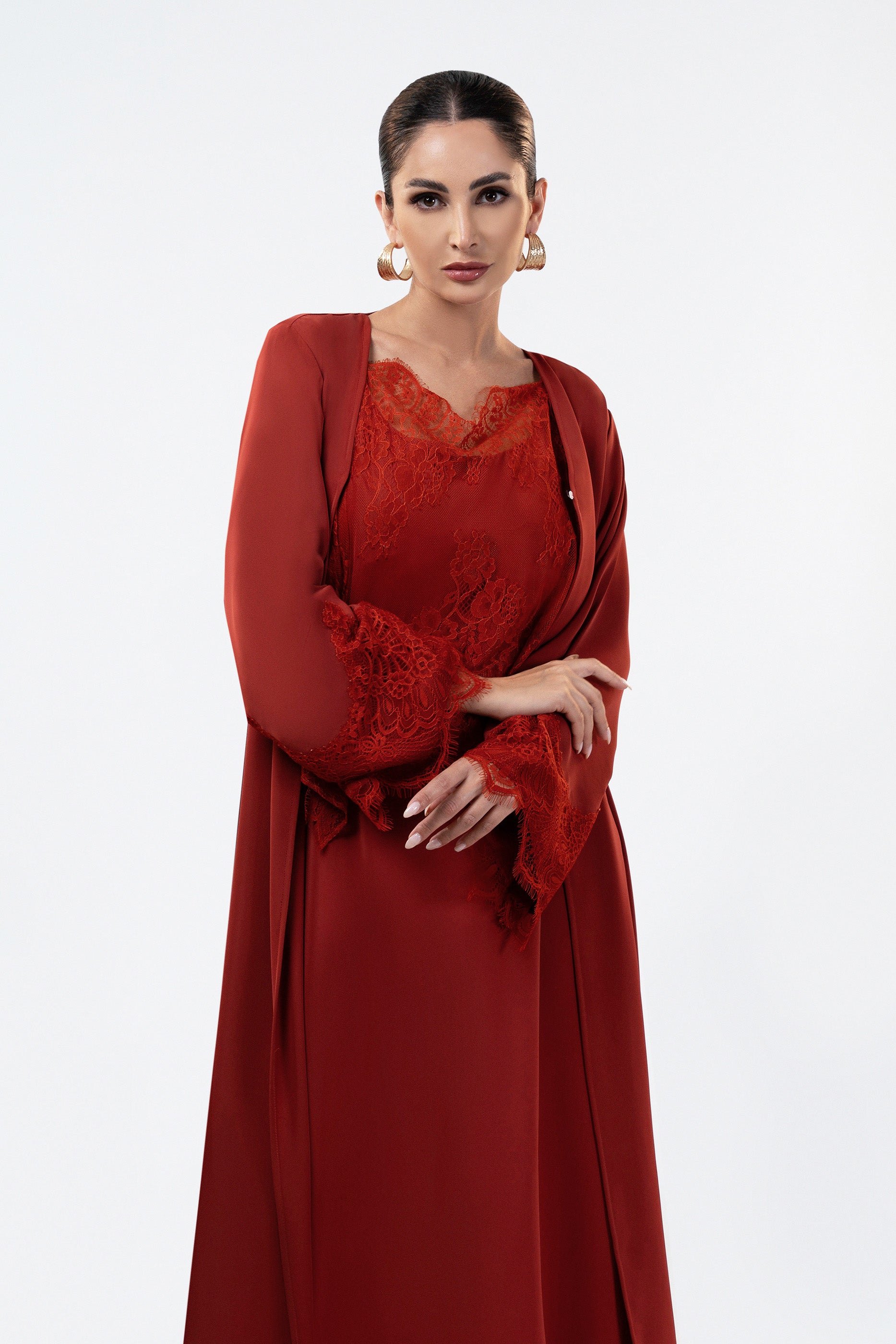 Shaden Tar - Lace Abaya with Lace Inner Dress Set
