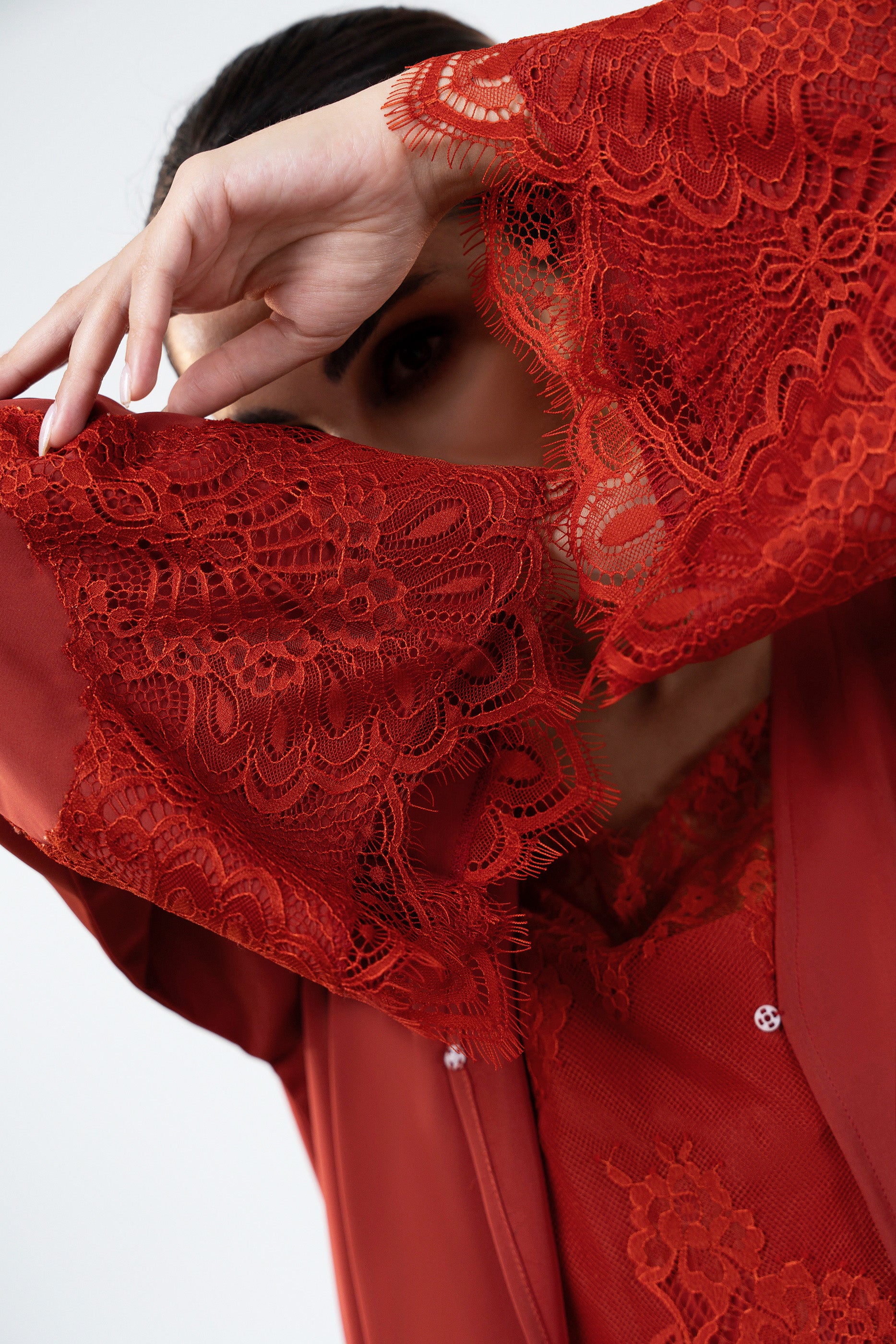 Shaden Ruby- Lace Abaya with Lace Inner Dress Set