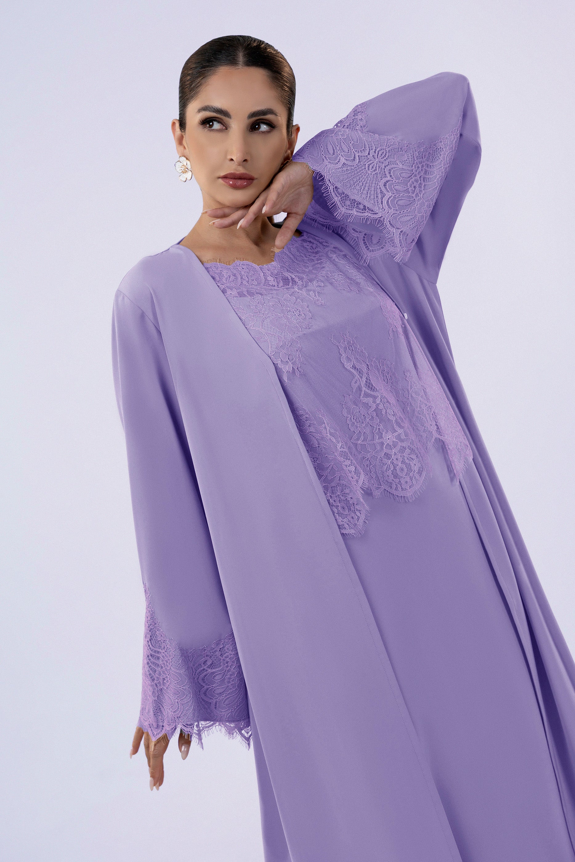 Shaden Tar - Lace Abaya with Lace Inner Dress Set