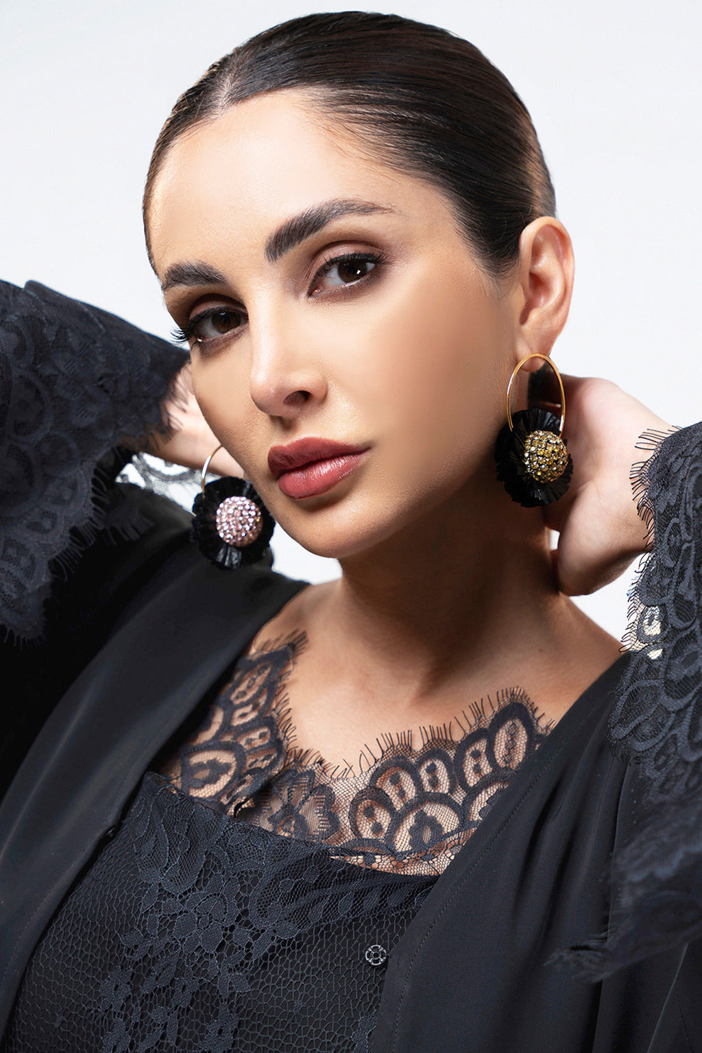 Shaden Tar - Lace Abaya with Lace Inner Dress Set