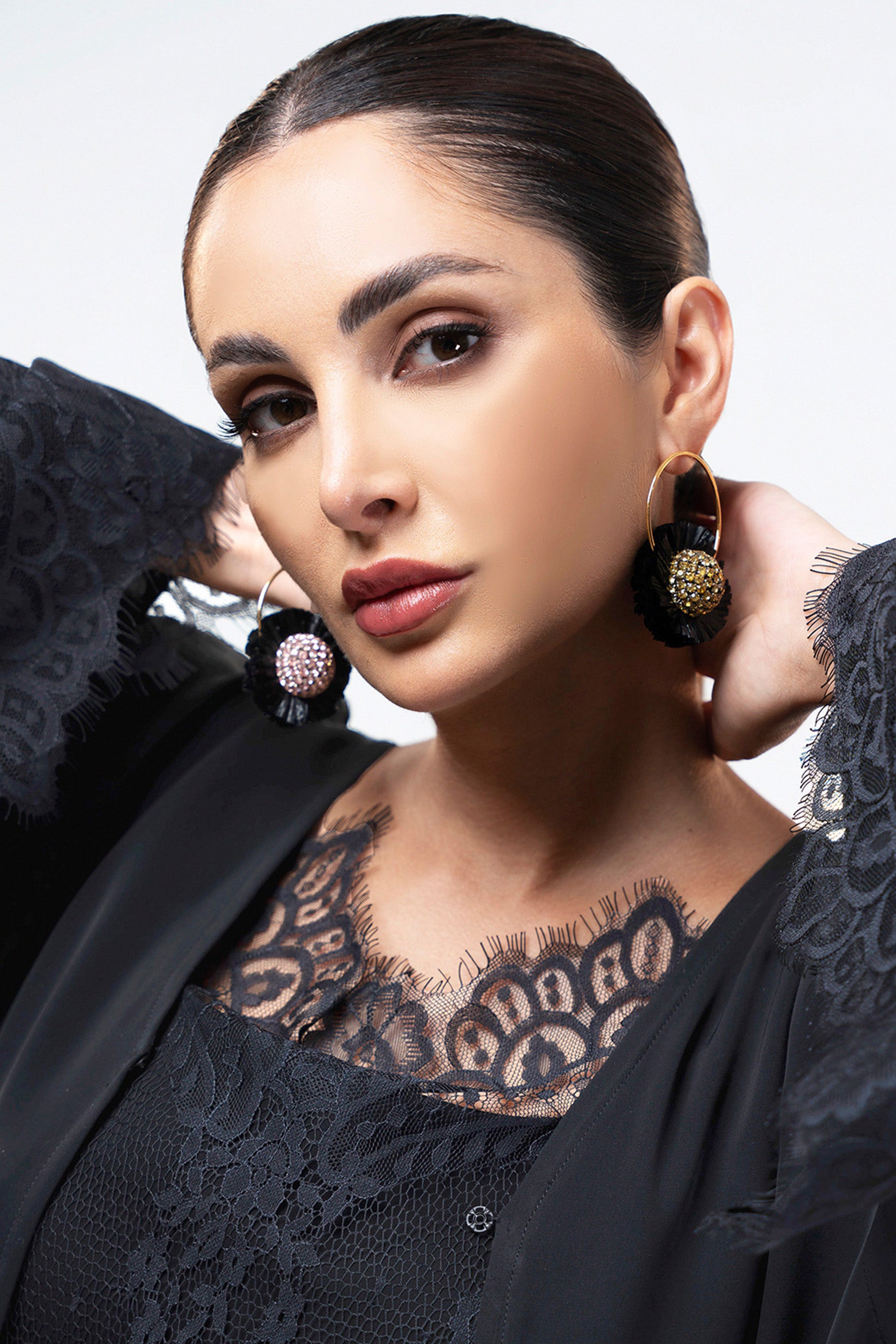 Shaden Tar - Lace Abaya with Lace Inner Dress Set
