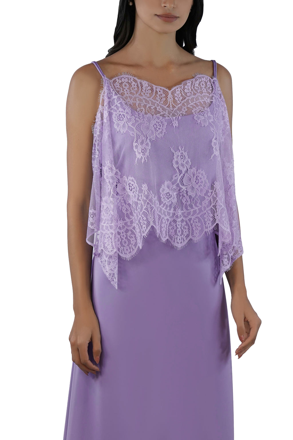 Shaden Lavender- Lace Abaya with Lace Inner Dress Set